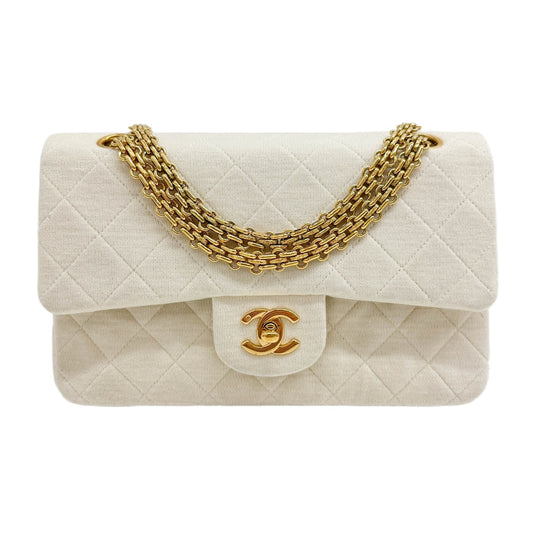 Small Classic Double Flap 1996-1997 Matelasse Cream Cotton Shoulder Bag