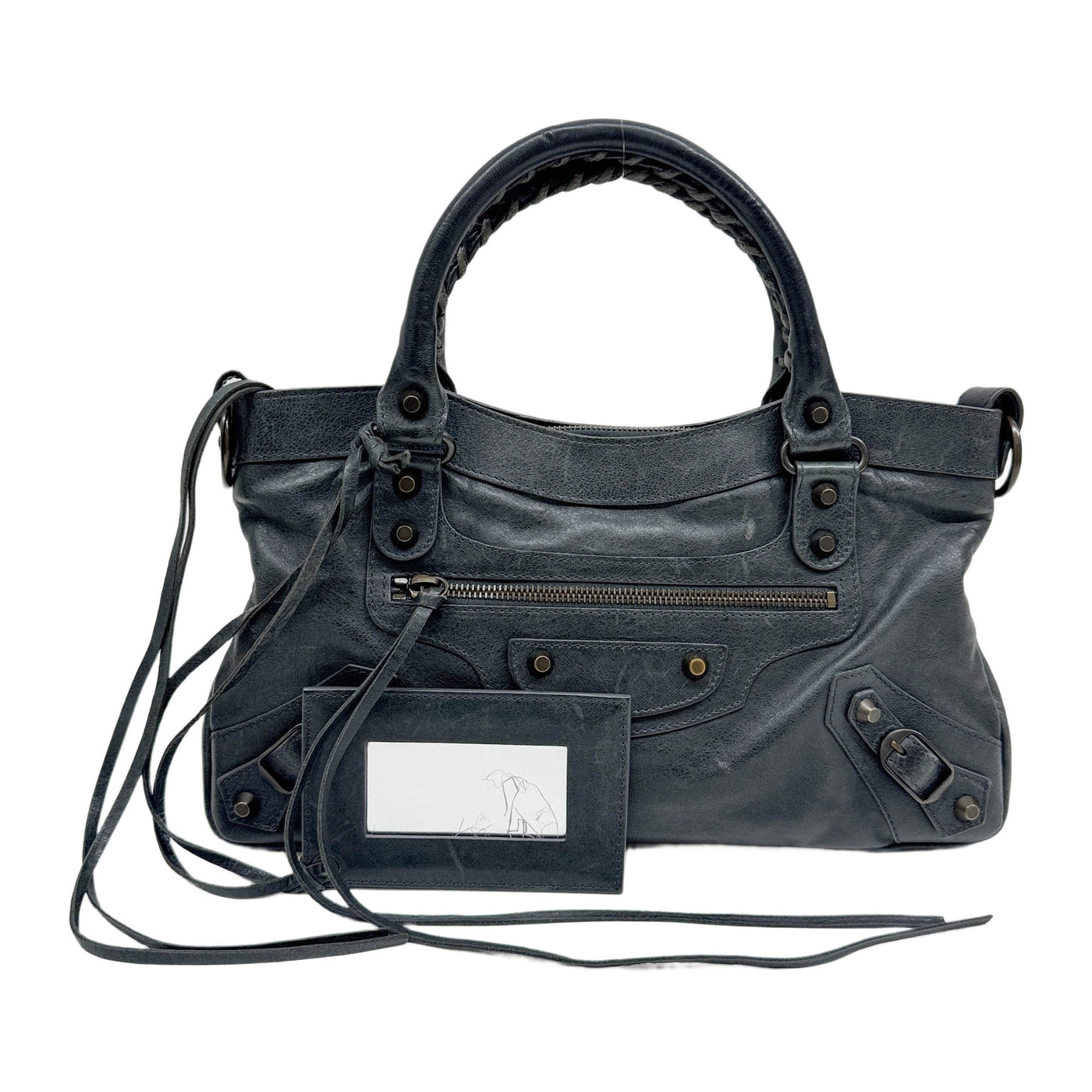 The First Dark Grey Leather Two Way Bag