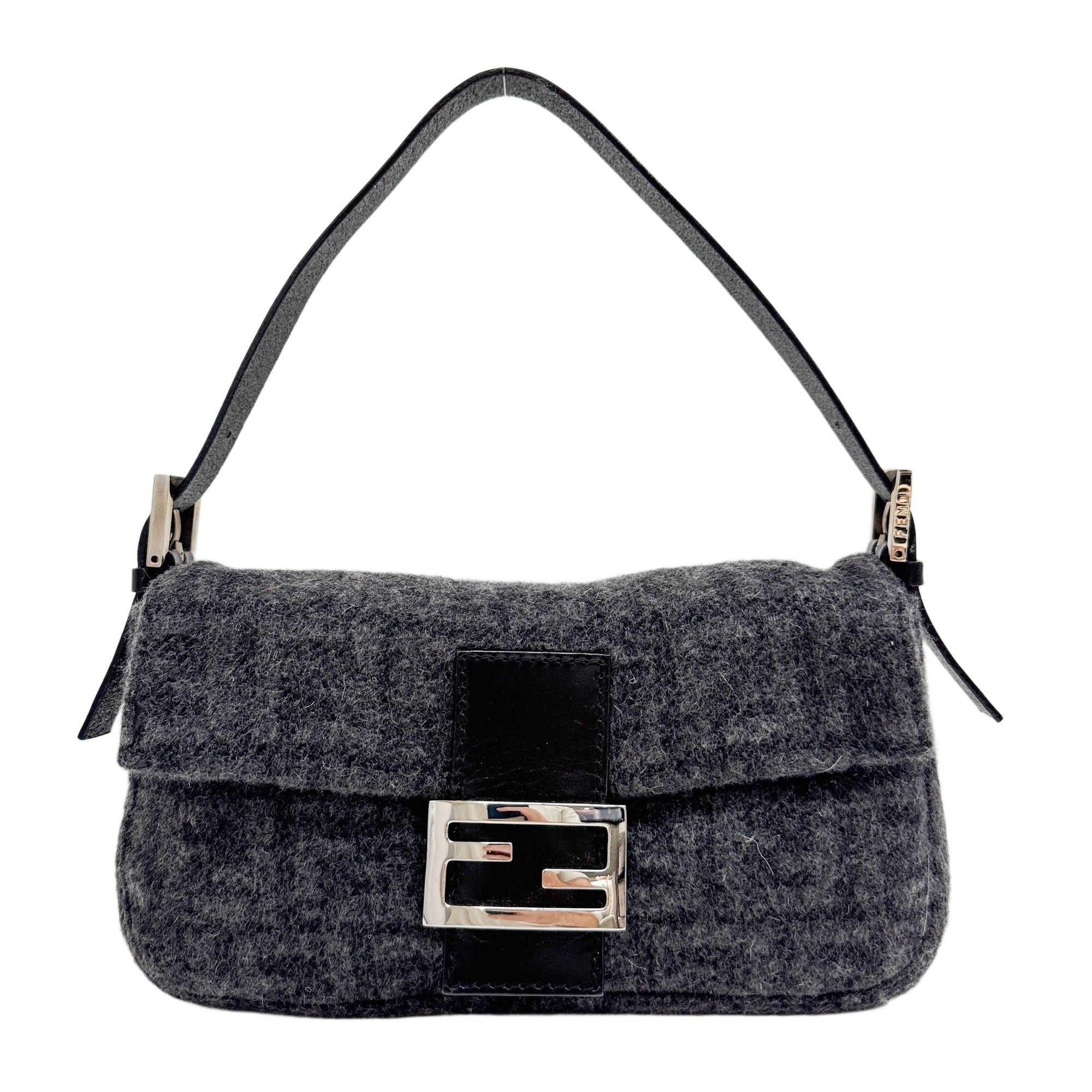 Baguette Grey Wool Shoulder Bag