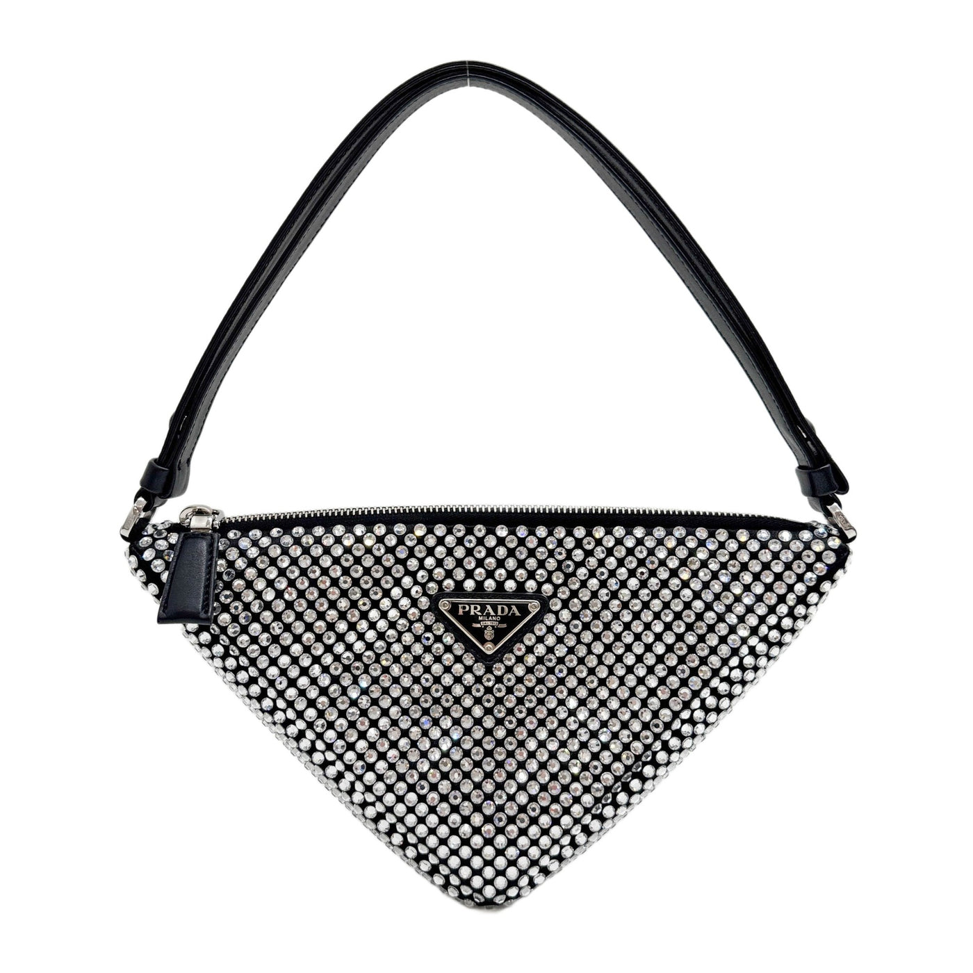 Triangle Crystals Black Satin Shoulder Bag