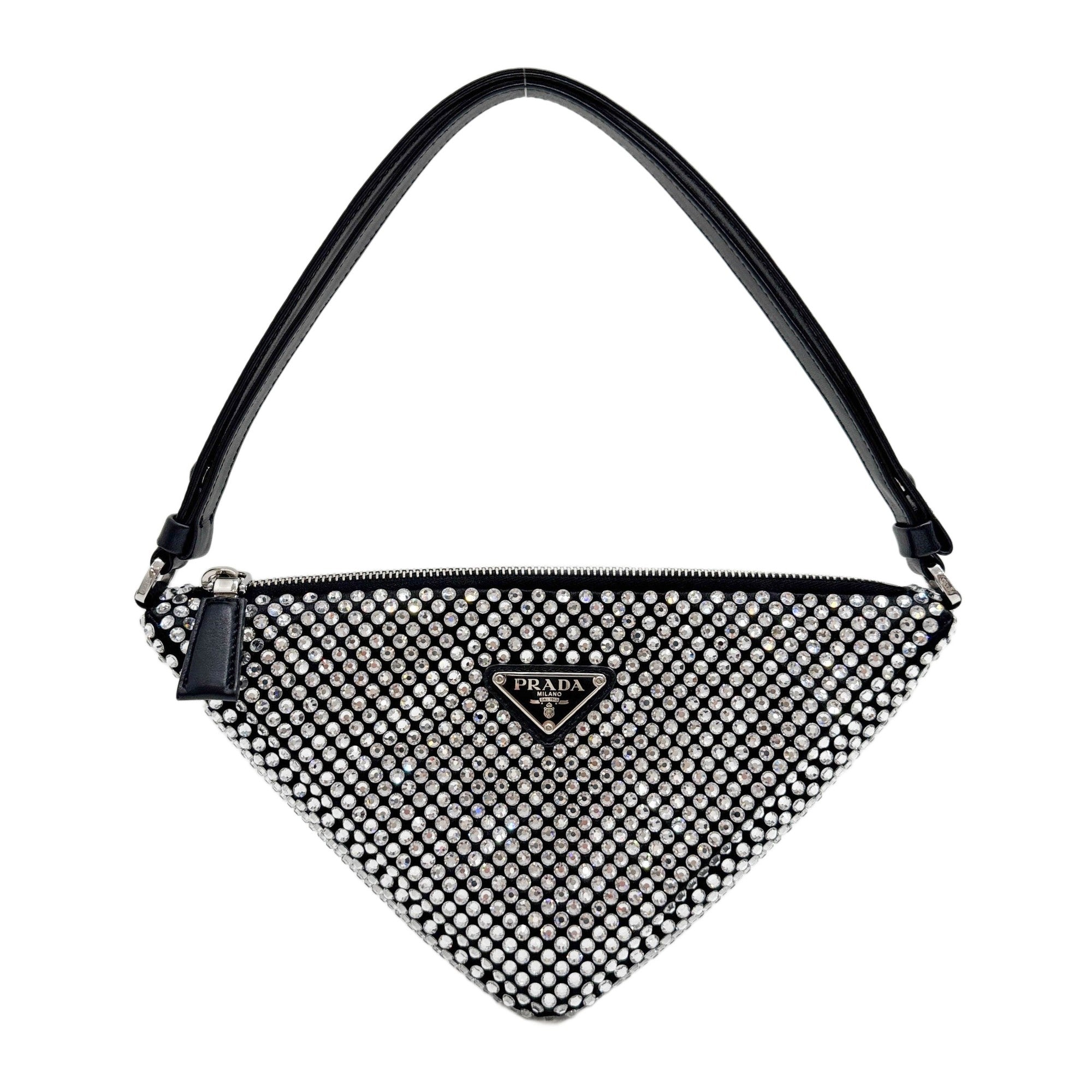 Triangle Crystals Black Satin Shoulder Bag