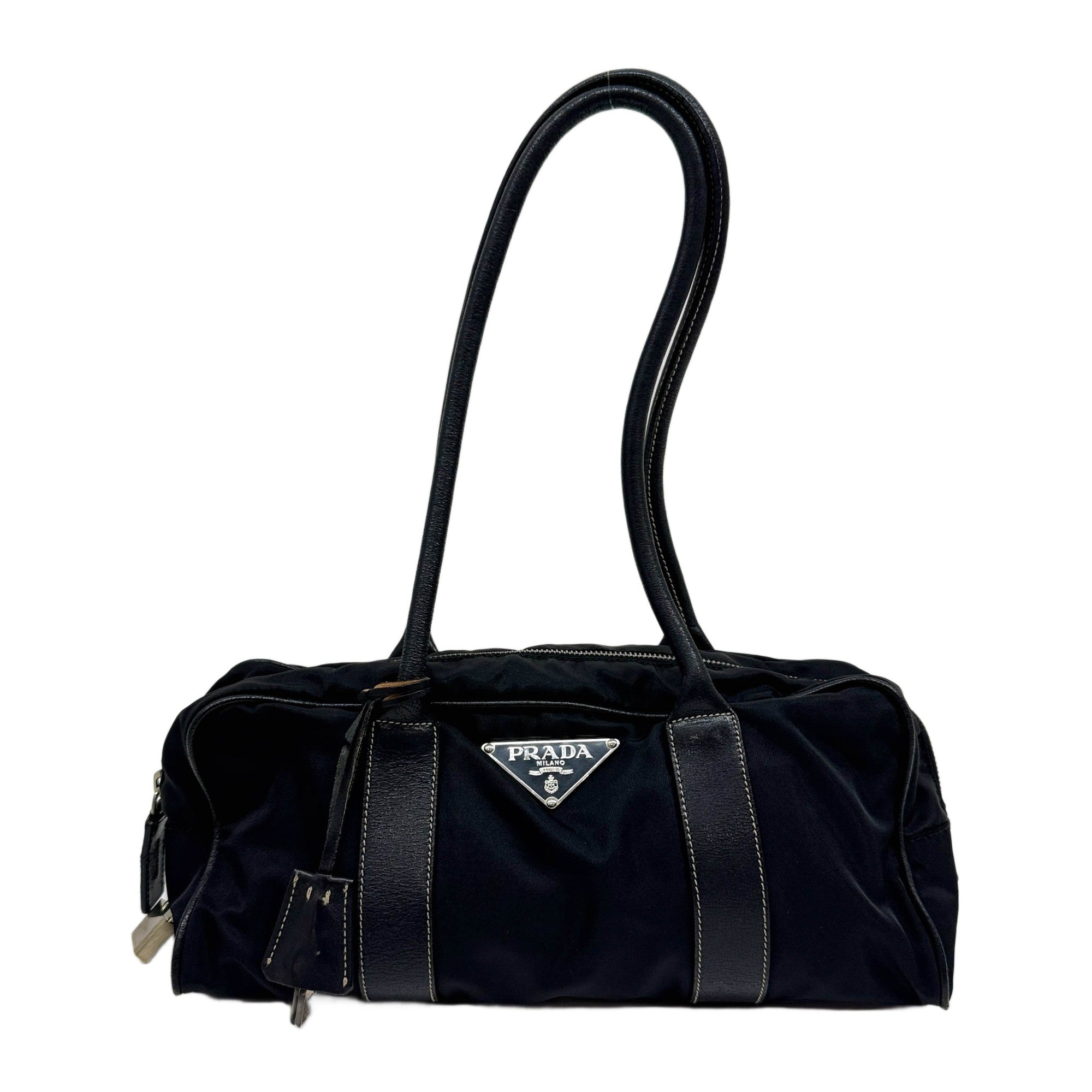 Mini Boston Black Nylon Shoulder Bag