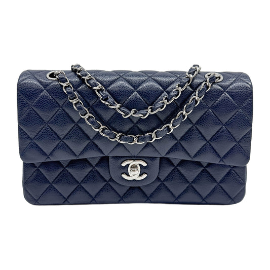 Classic Double Flap 2011 Matelasse Navy Blue Leather Shoulder Bag