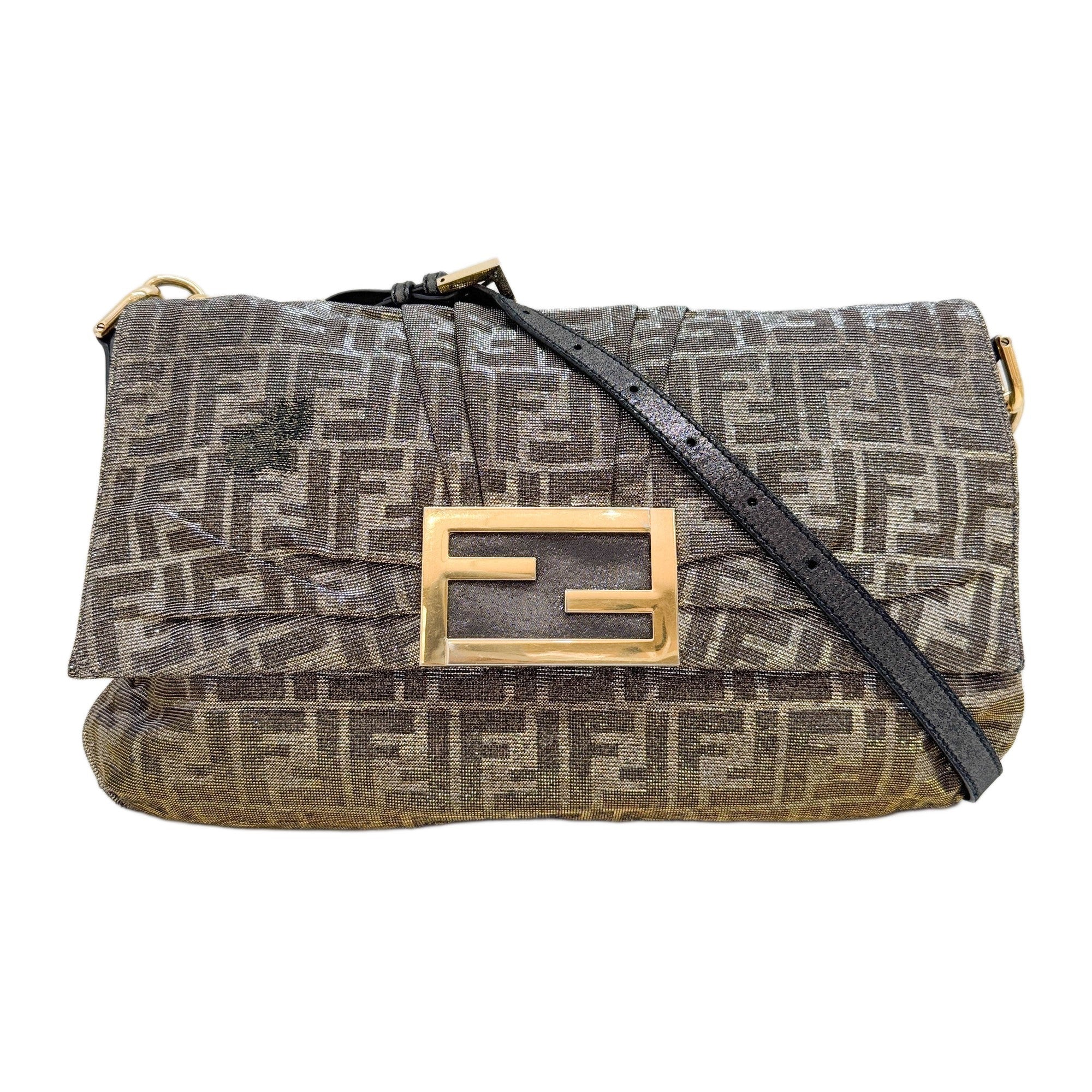 Mia Iridescent Silver and Gold Glitter Zucca Canvas Shoulder Bag