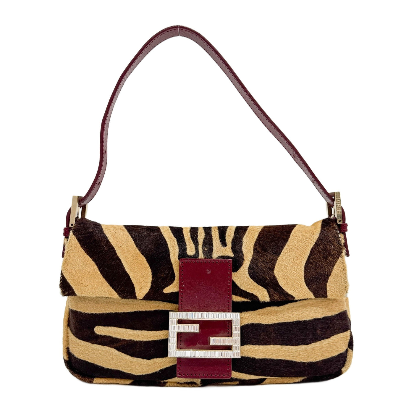 Baguette Brown Zebra Print Pony Hair Shoulder Bag