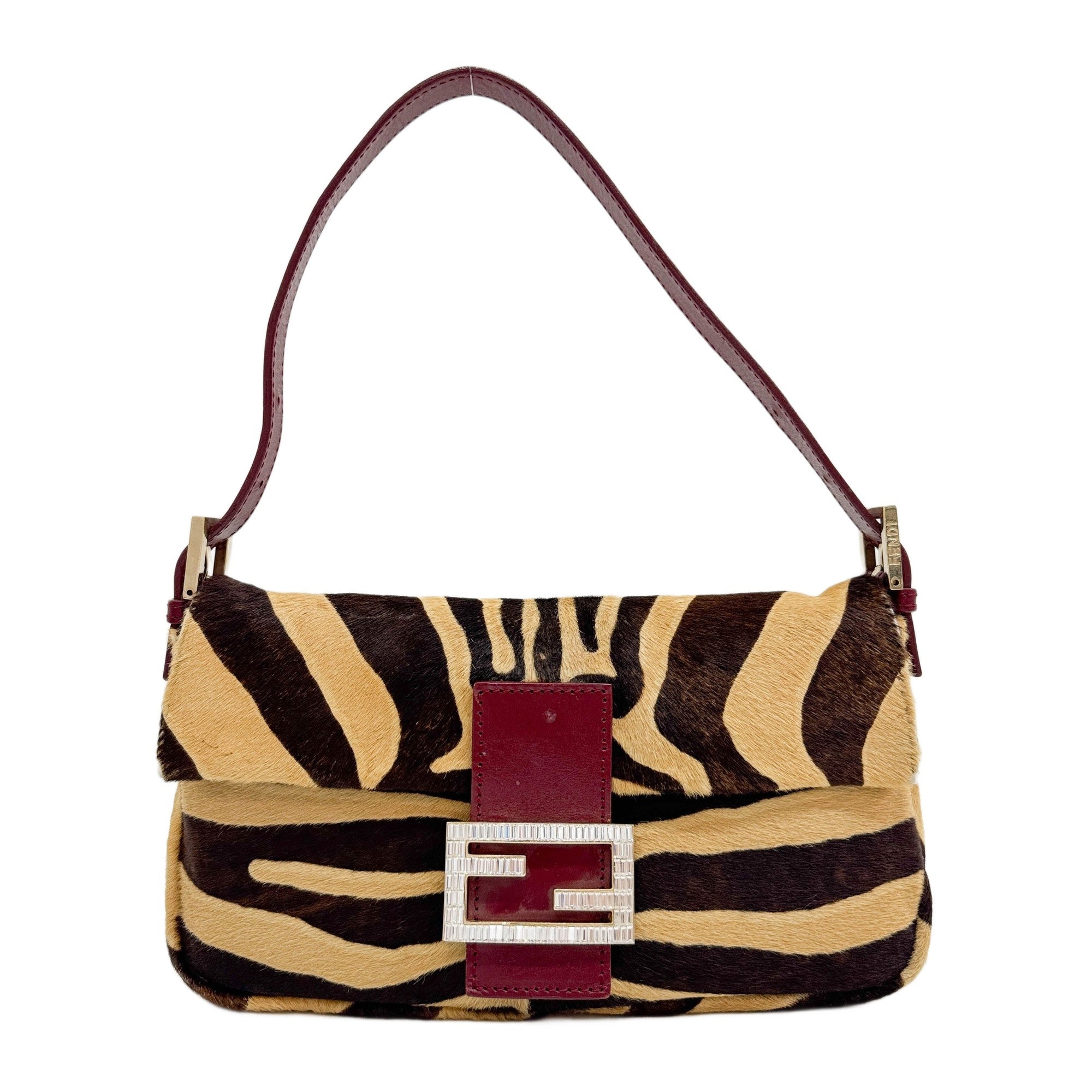 Baguette Brown Zebra Print Pony Hair Shoulder Bag