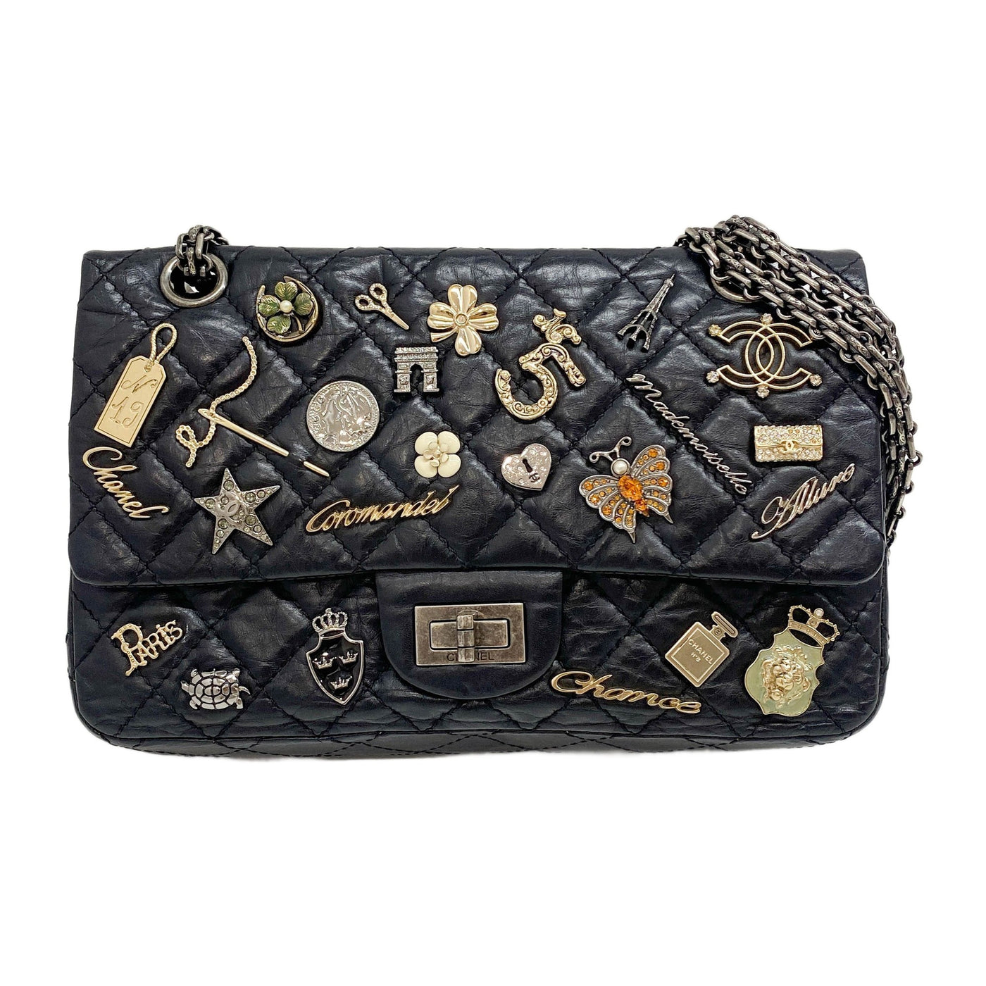 2.55 Double Flap 2012 Lucky Charms Matelasse Black Leather Shoulder Bag