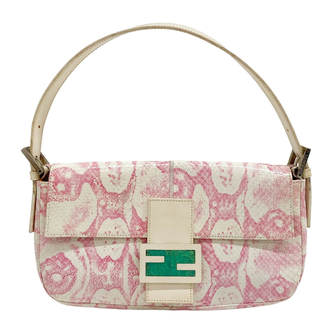 Baguette Pink & White Python Embossed Shoulder Bag