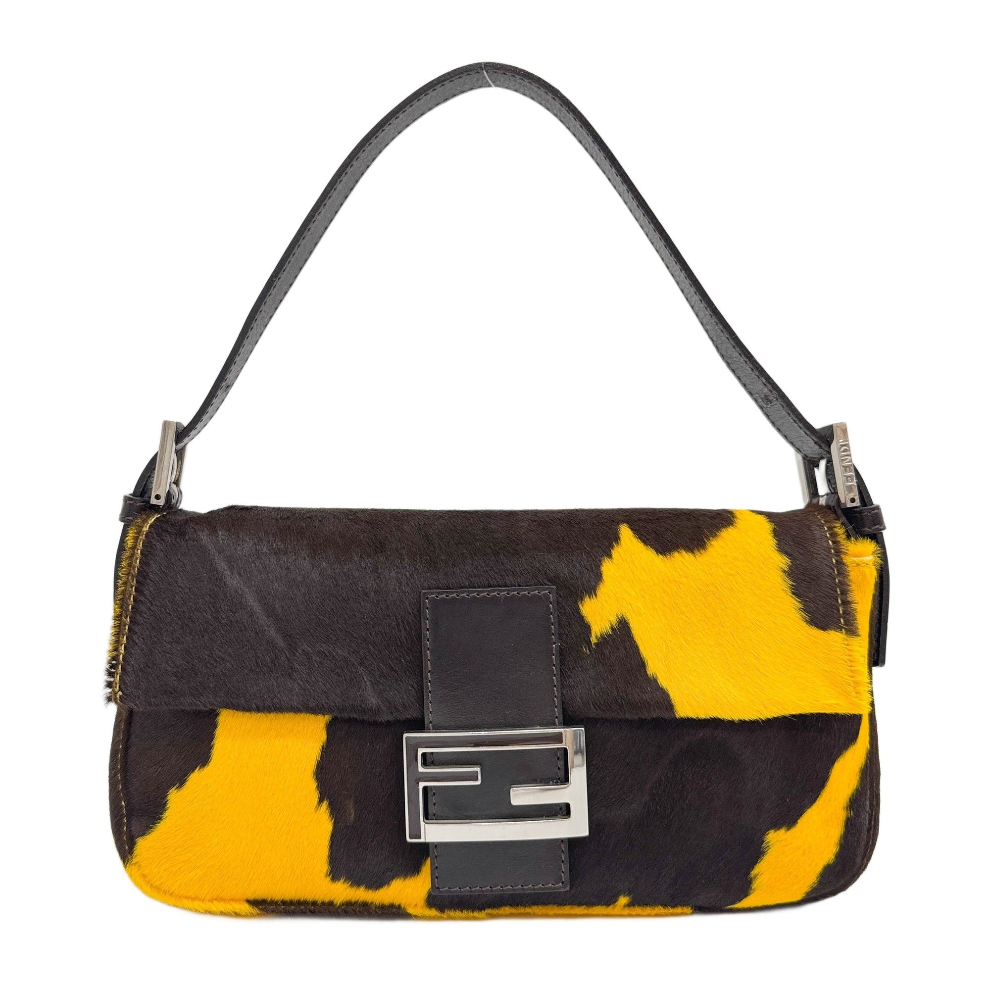 Baguette Brown & Yellow Cow Print Pony Hair Shoulder Bag