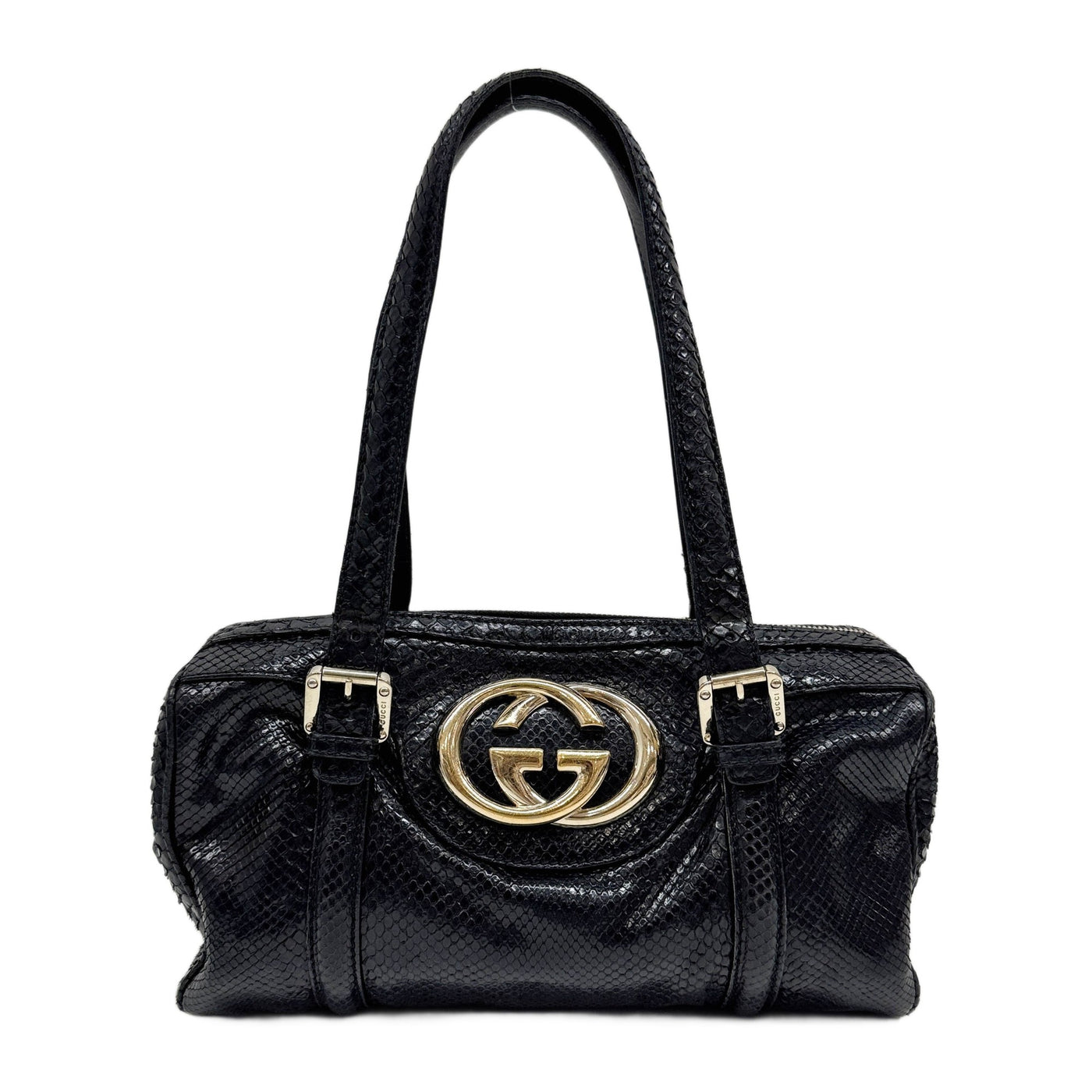 Black Interlocking G Embossed Python Leather Shoulder Bag