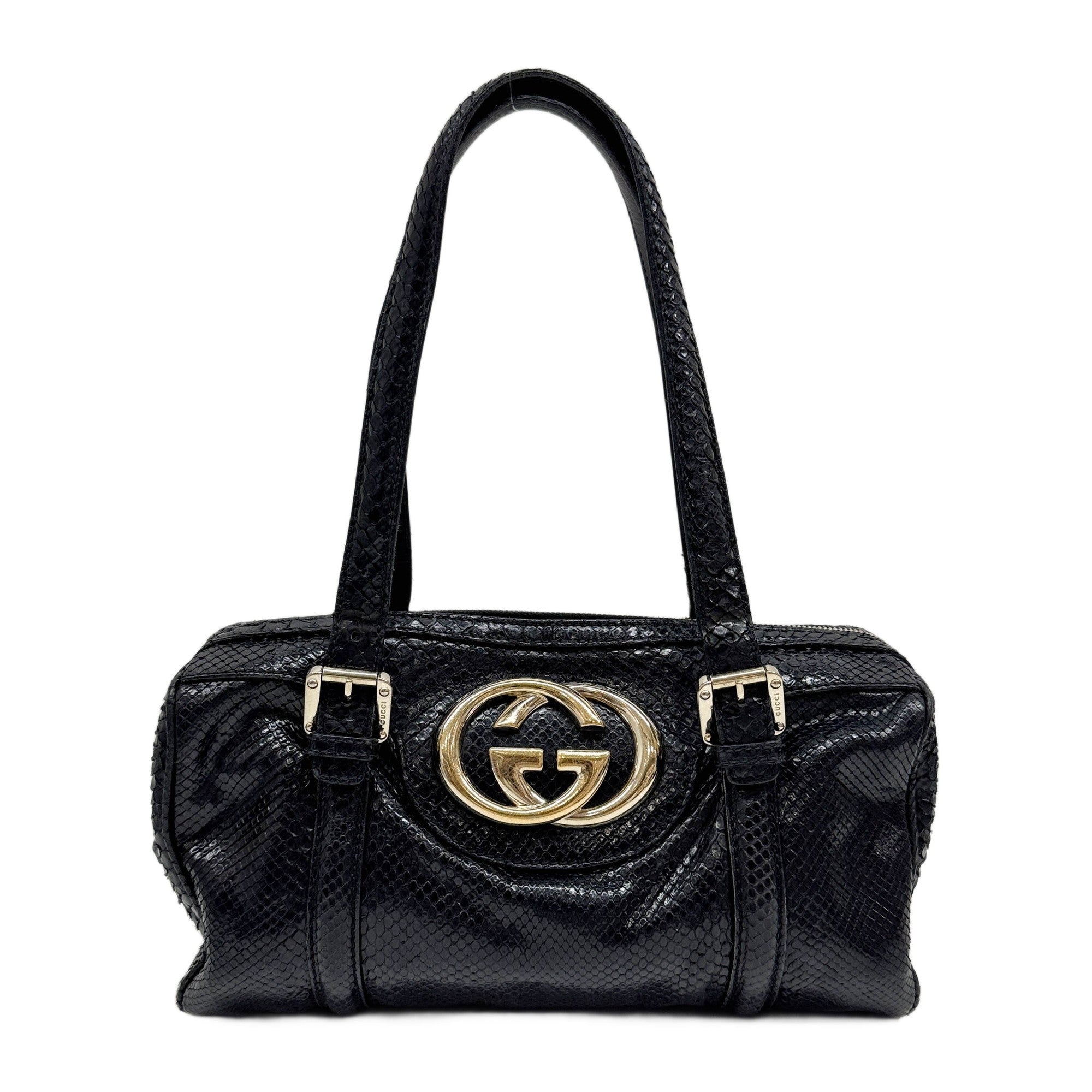 Black Interlocking G Embossed Python Leather Shoulder Bag