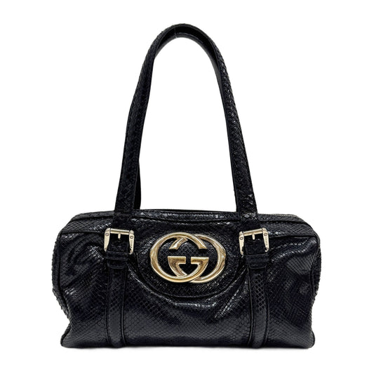 Dialux Britt Black Interlocking G Embossed Python Leather Shoulder Bag