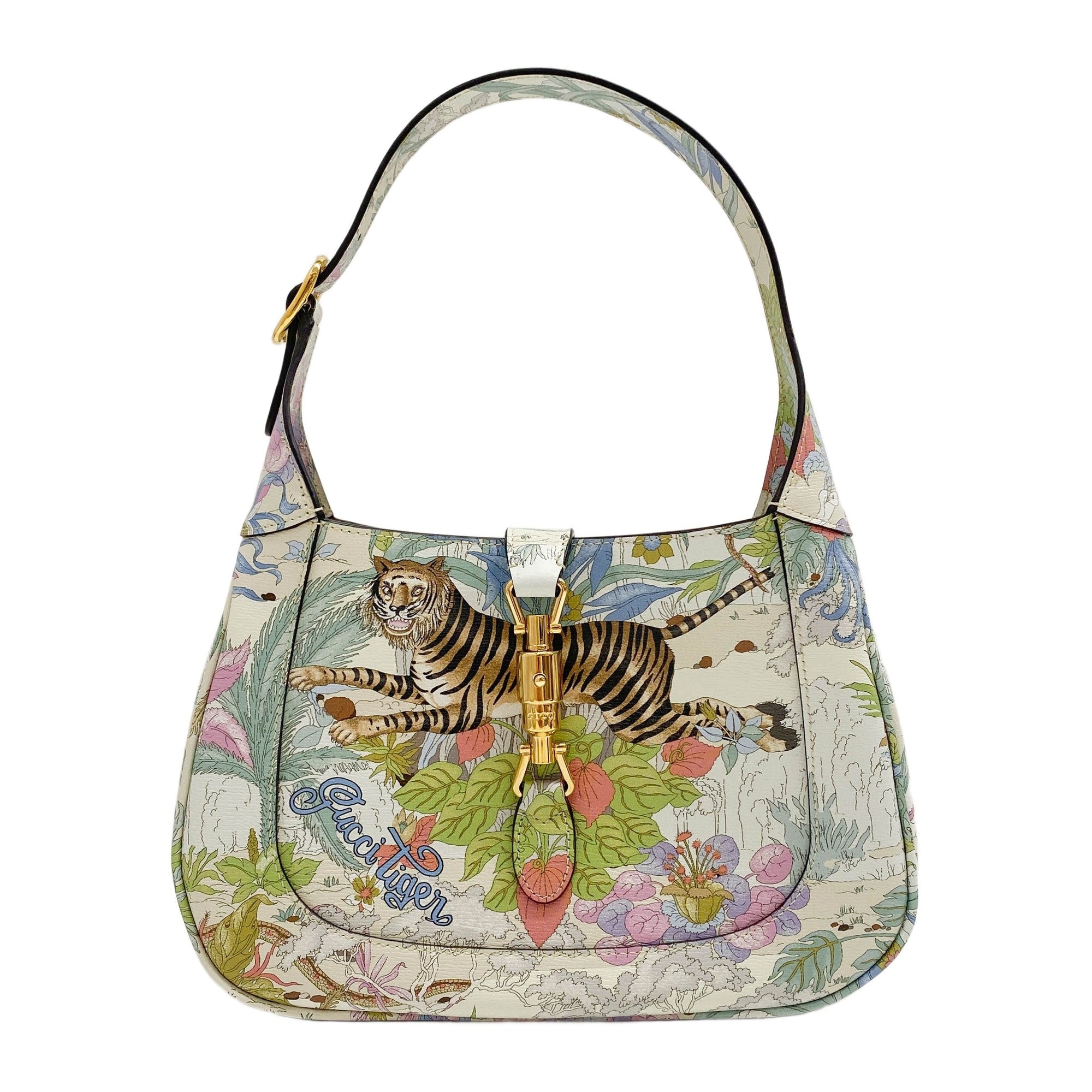 Jackie 1961 Gucci Tiger Print Leather Shoulder Bag