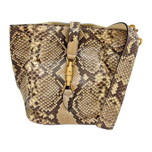 Soft Jackie Beige Brown Python Embossed Leather Shoulder Bag
