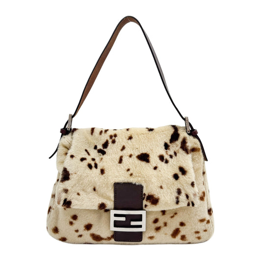 Mamma Baguette Brown Dalmatian Print Fur Shoulder Bag