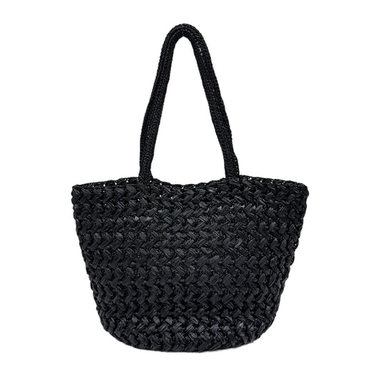 Estelle Black Raffia Tote Bag