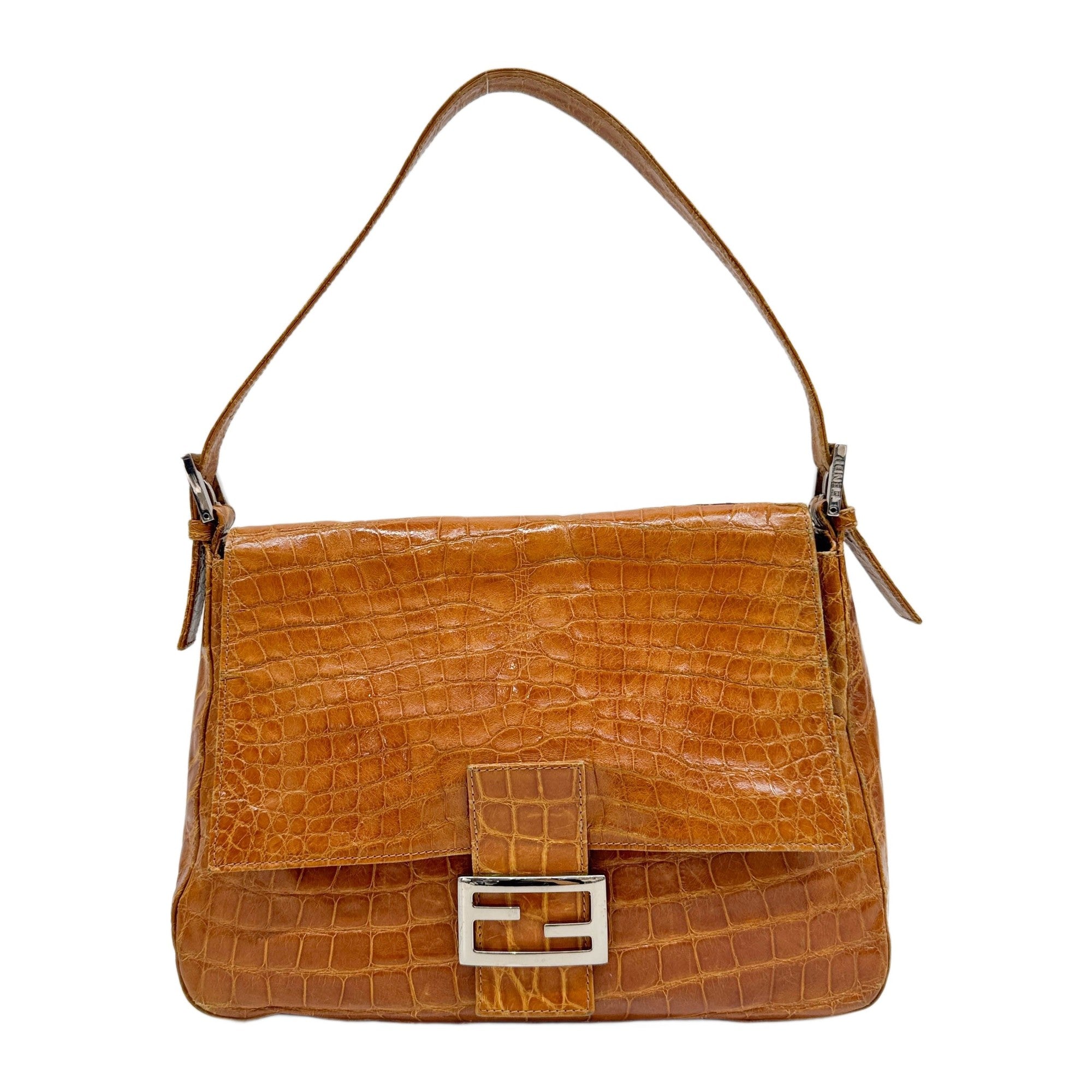 Mamma Baguette Brown Embossed Python Leather Shoulder Bag