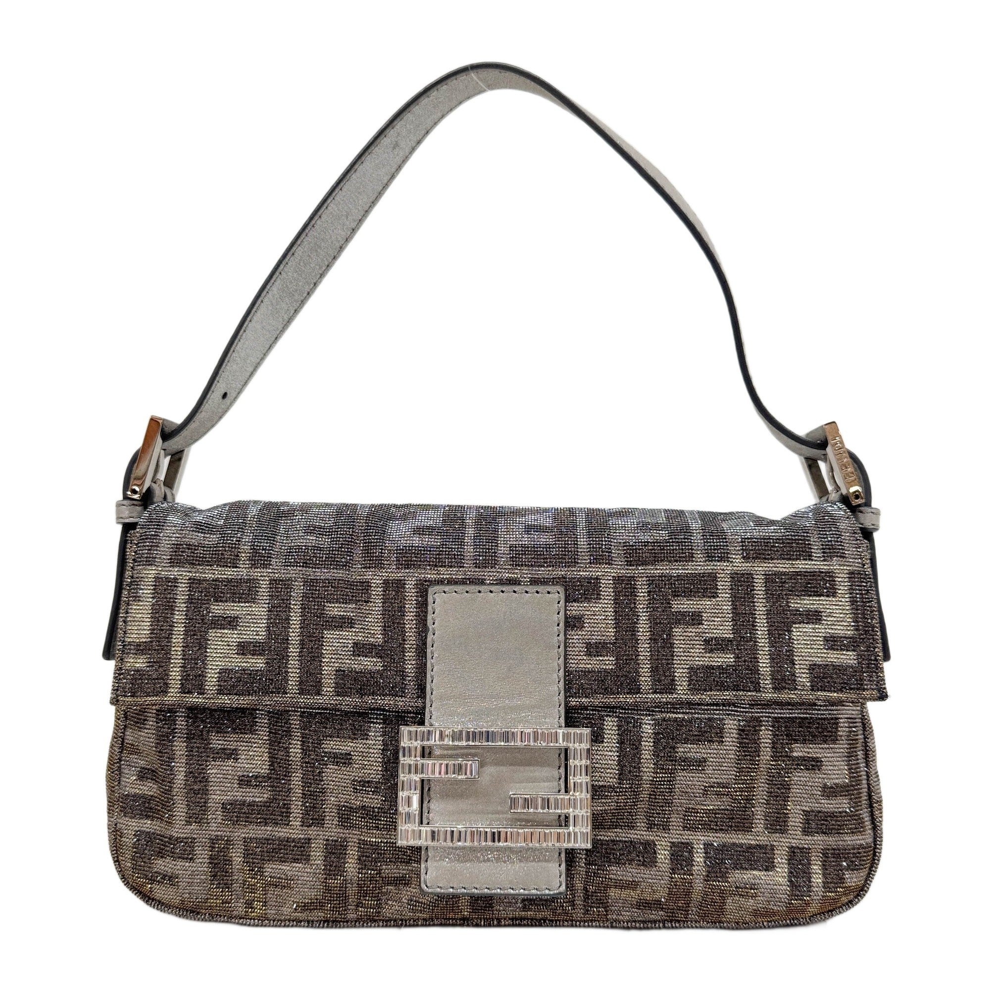 Baguette Iridescent Silver and Gold Glitter Shoulder Bag