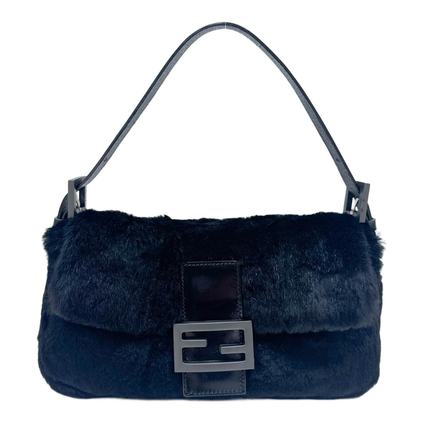 Baguette Black Rabbit Fur Shoulder Bag