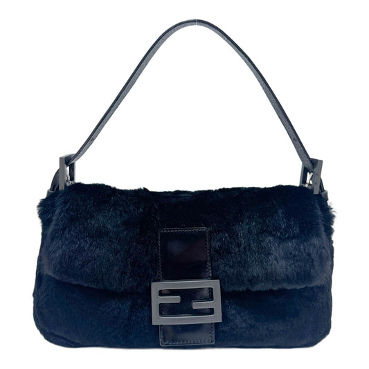 Baguette Black Rabbit Fur Shoulder Bag