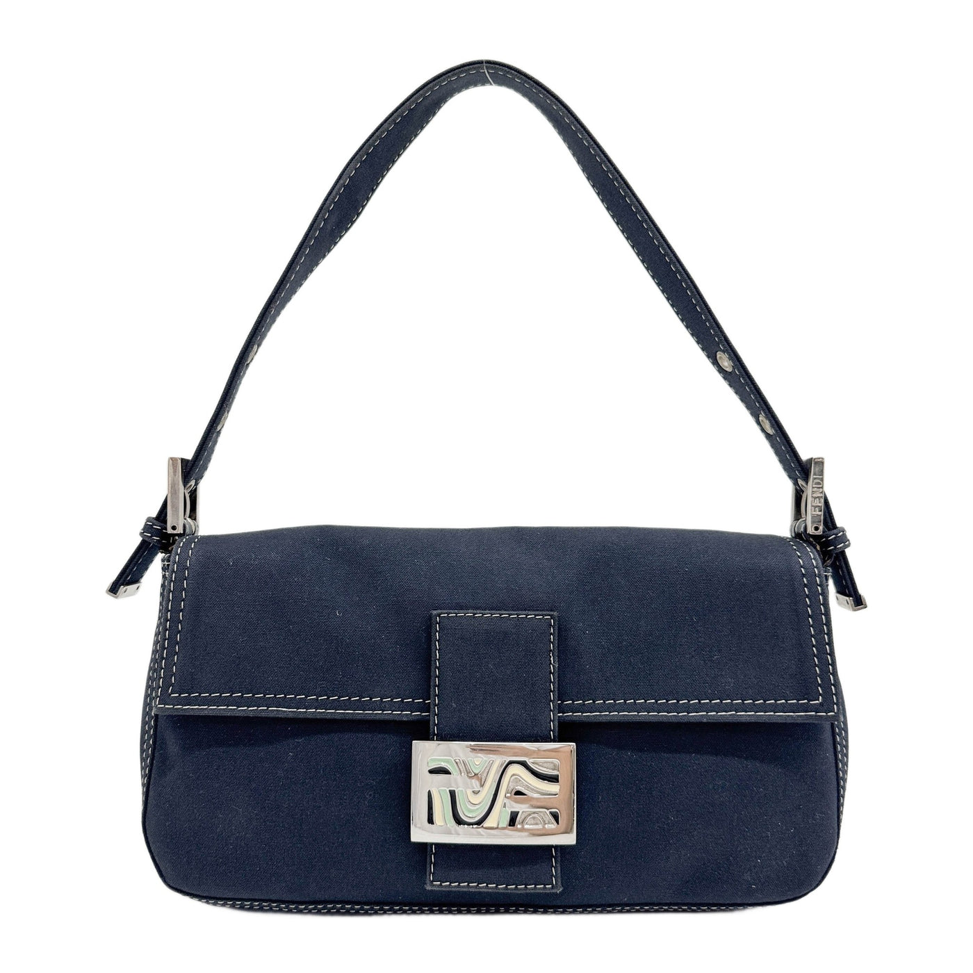 Baguette Blue Cotton Shoulder Bag