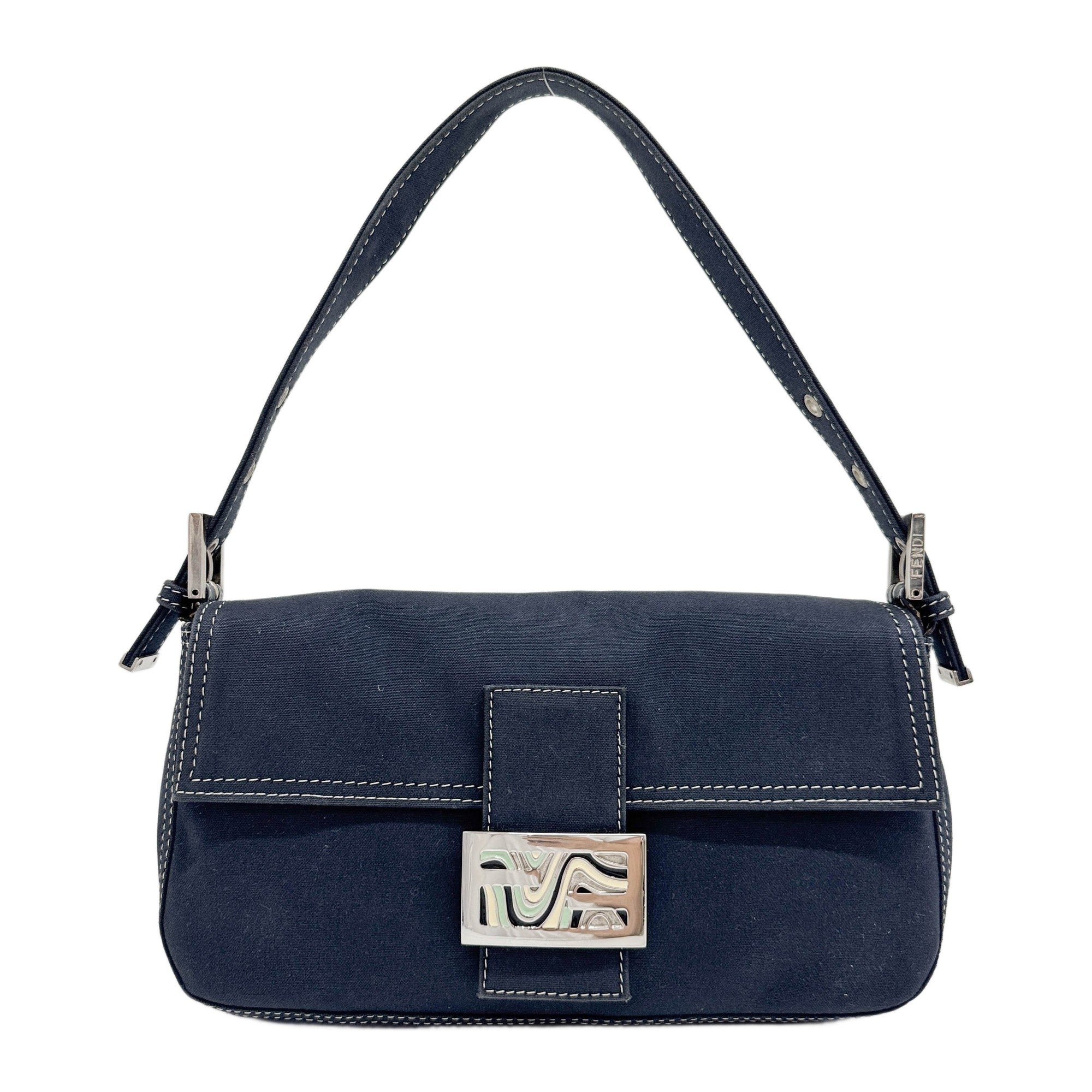 Baguette Blue Cotton Shoulder Bag