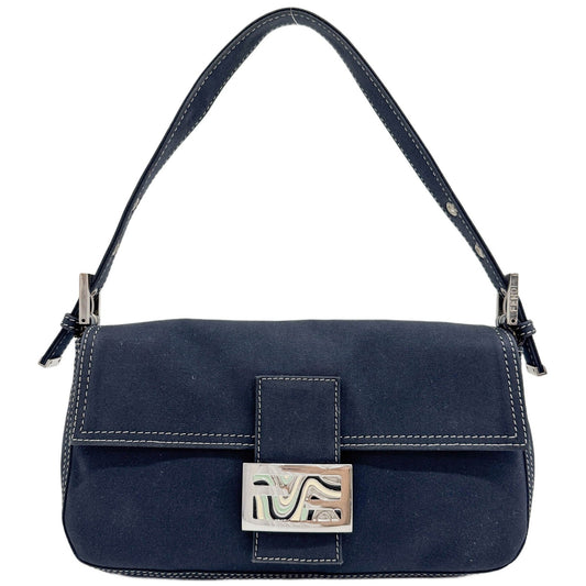 Baguette Blue Cotton Shoulder Bag