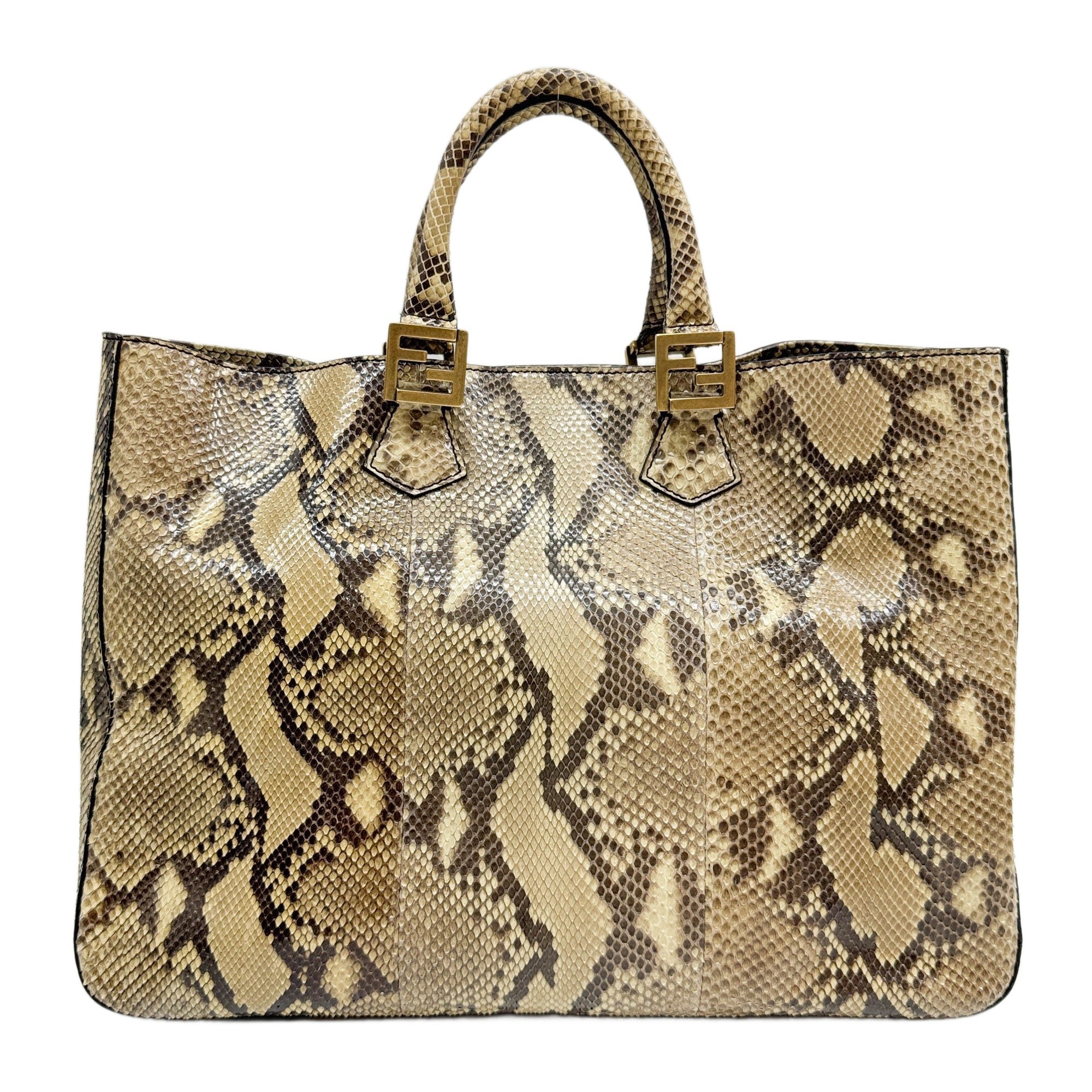 Beige Embossed Python Leather Tote Shoulder Bag