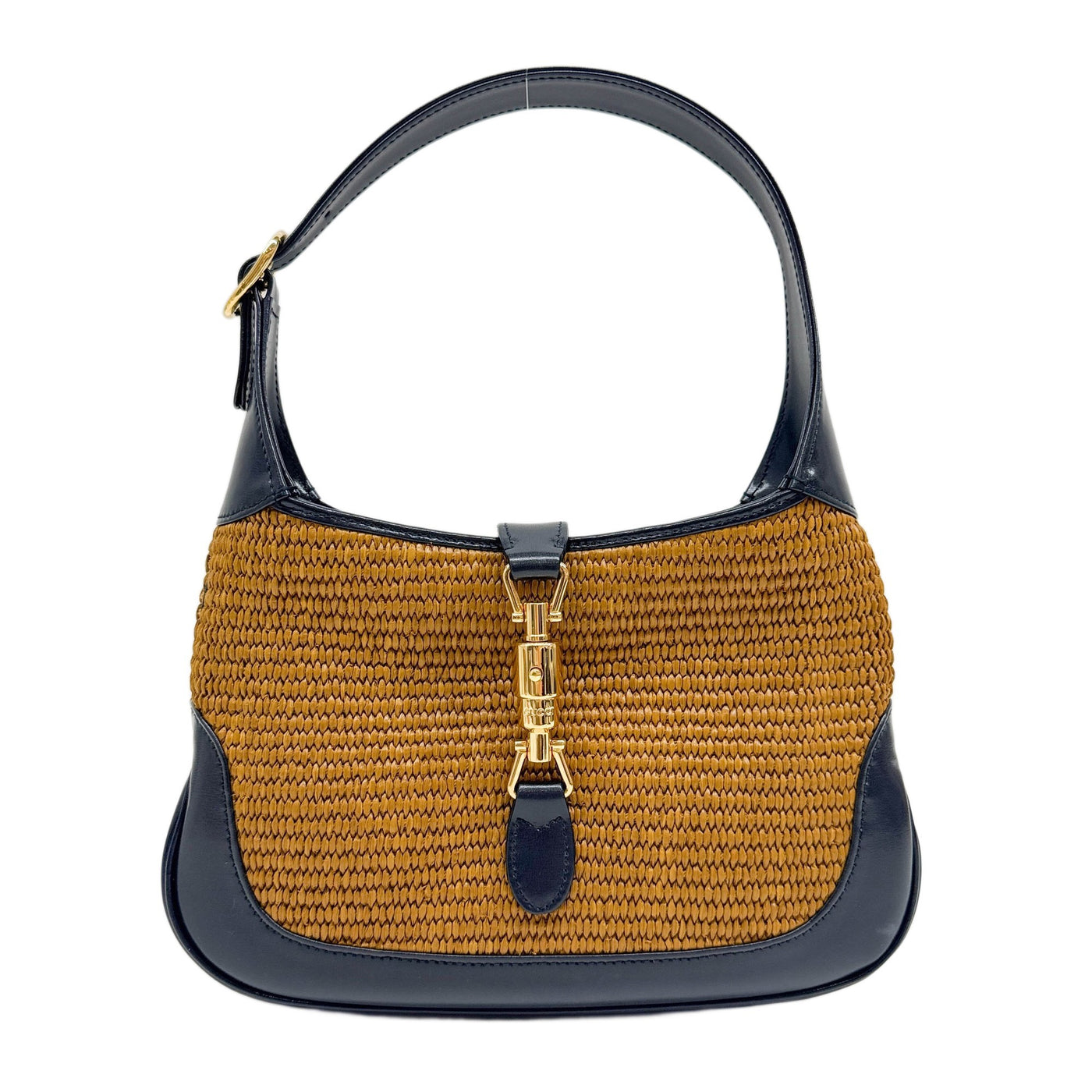 Jackie 1961 Black Trim Brown Raffia Shoulder Bag