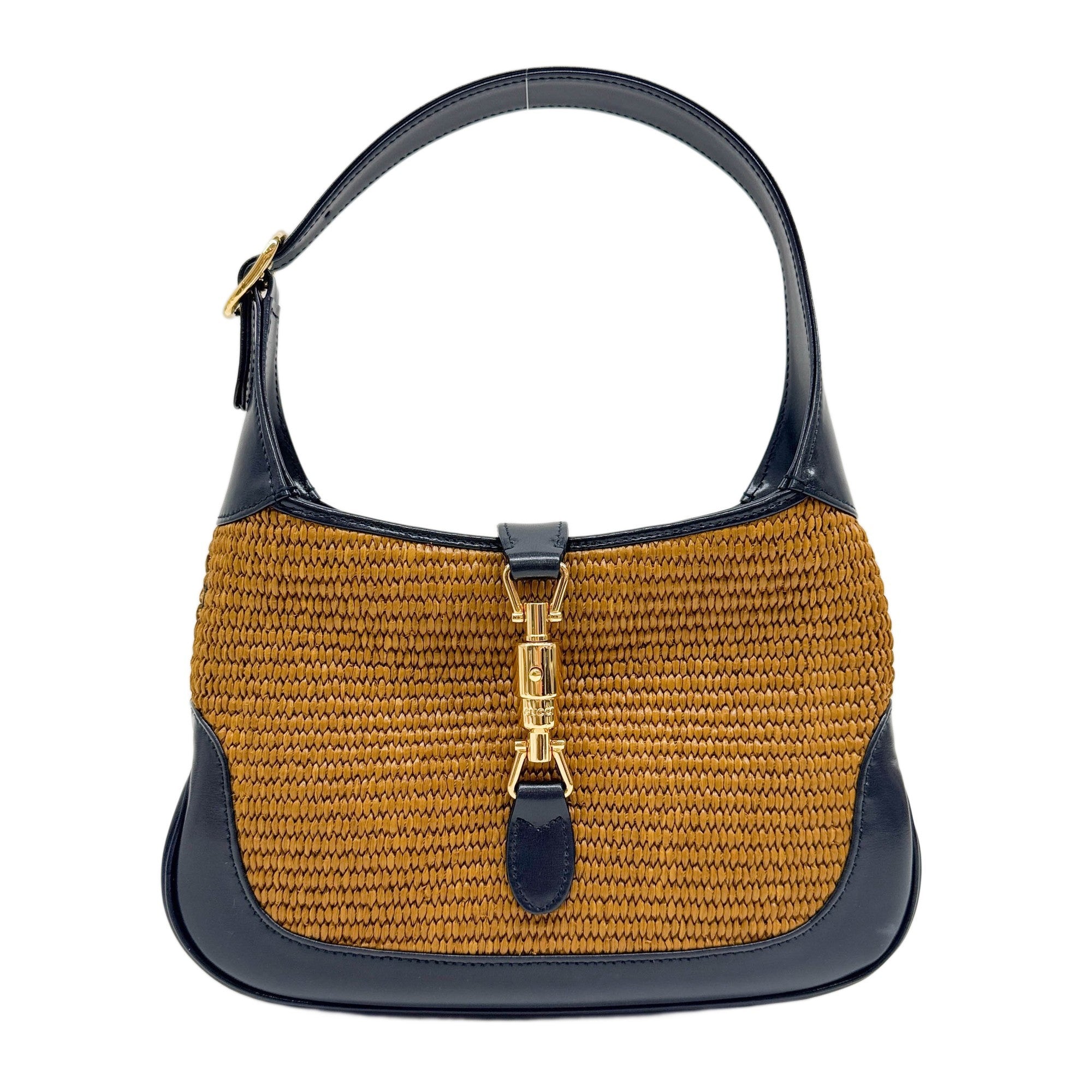 Jackie 1961 Black Trim Brown Raffia Shoulder Bag