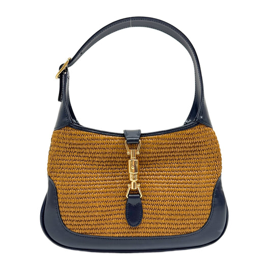 Jackie 1961 Black Trim Brown Raffia Shoulder Bag