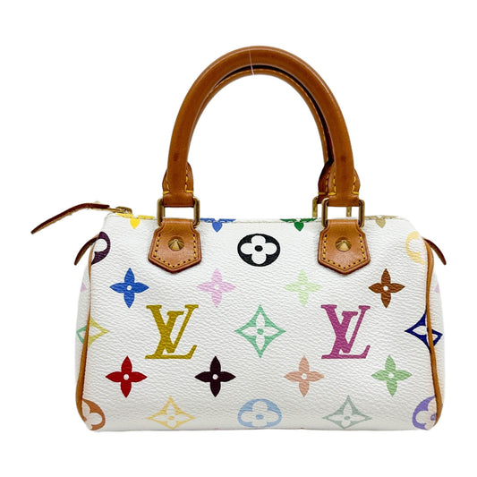 LV x Takashi Murakami Mini Speedy Mulitcolor Monogram White Canvas Hand Bag