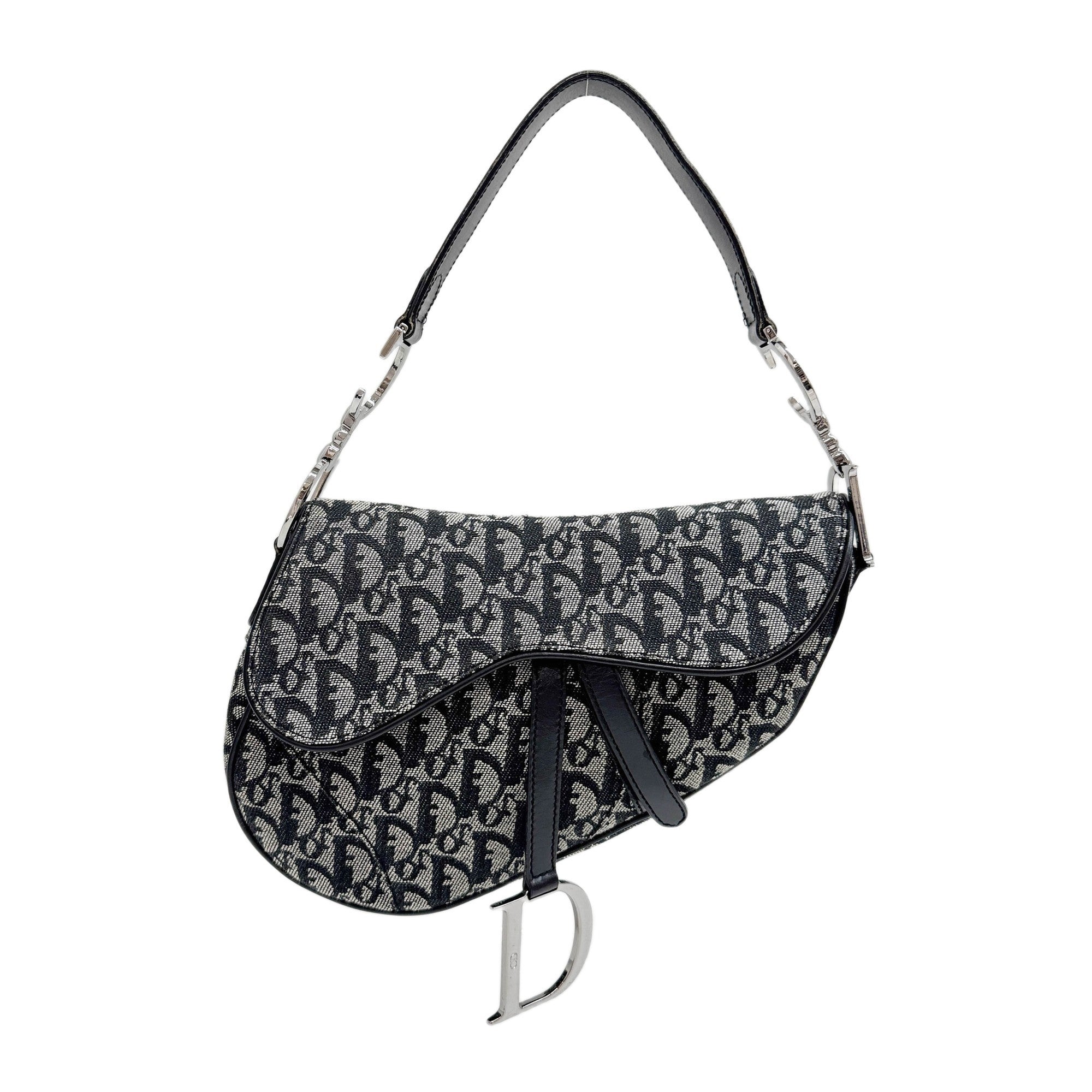 Saddle Leather Trim Black Trotter Canvas Shoulder Bag