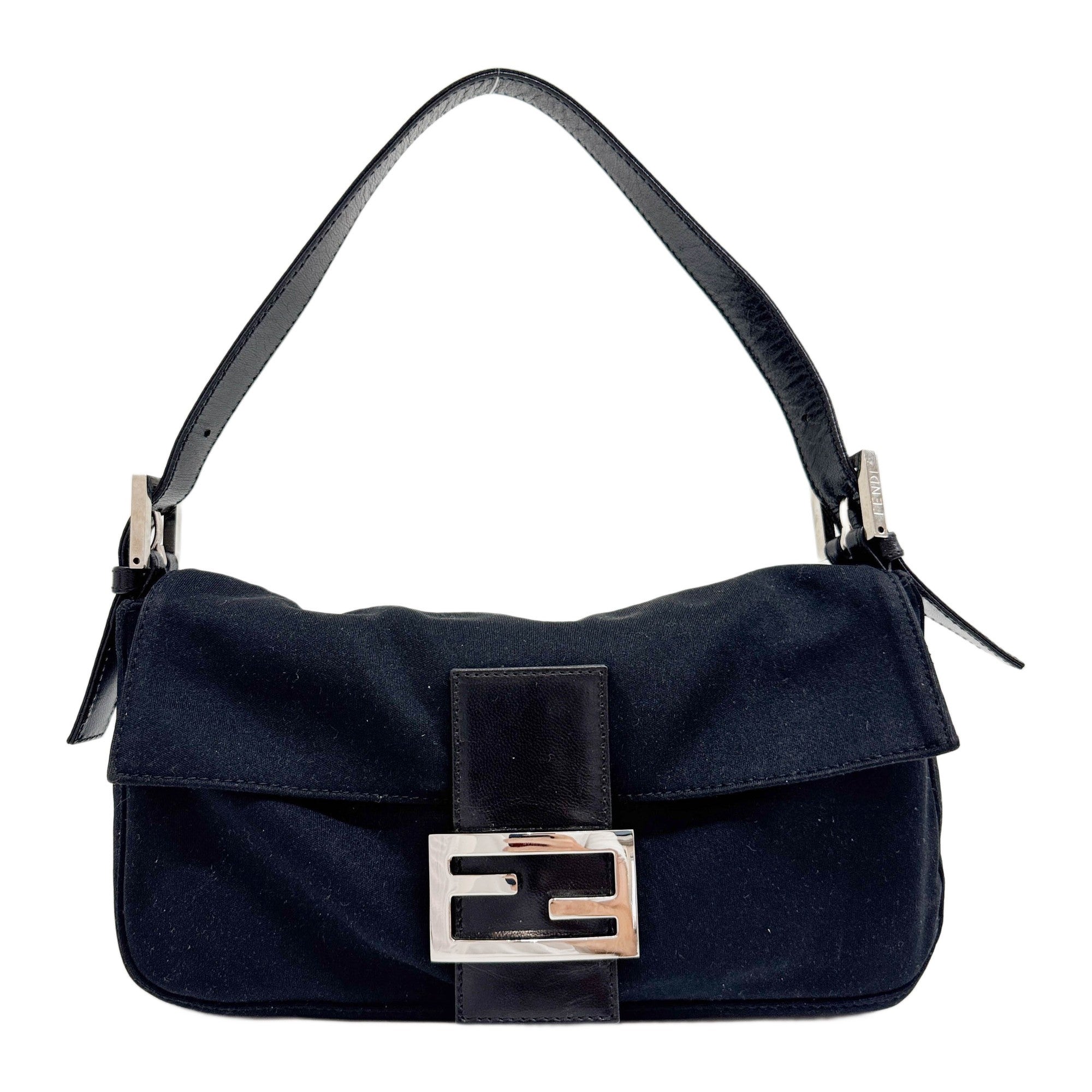 Baguette Leather Trim Black Neoprene Shoulder Bag