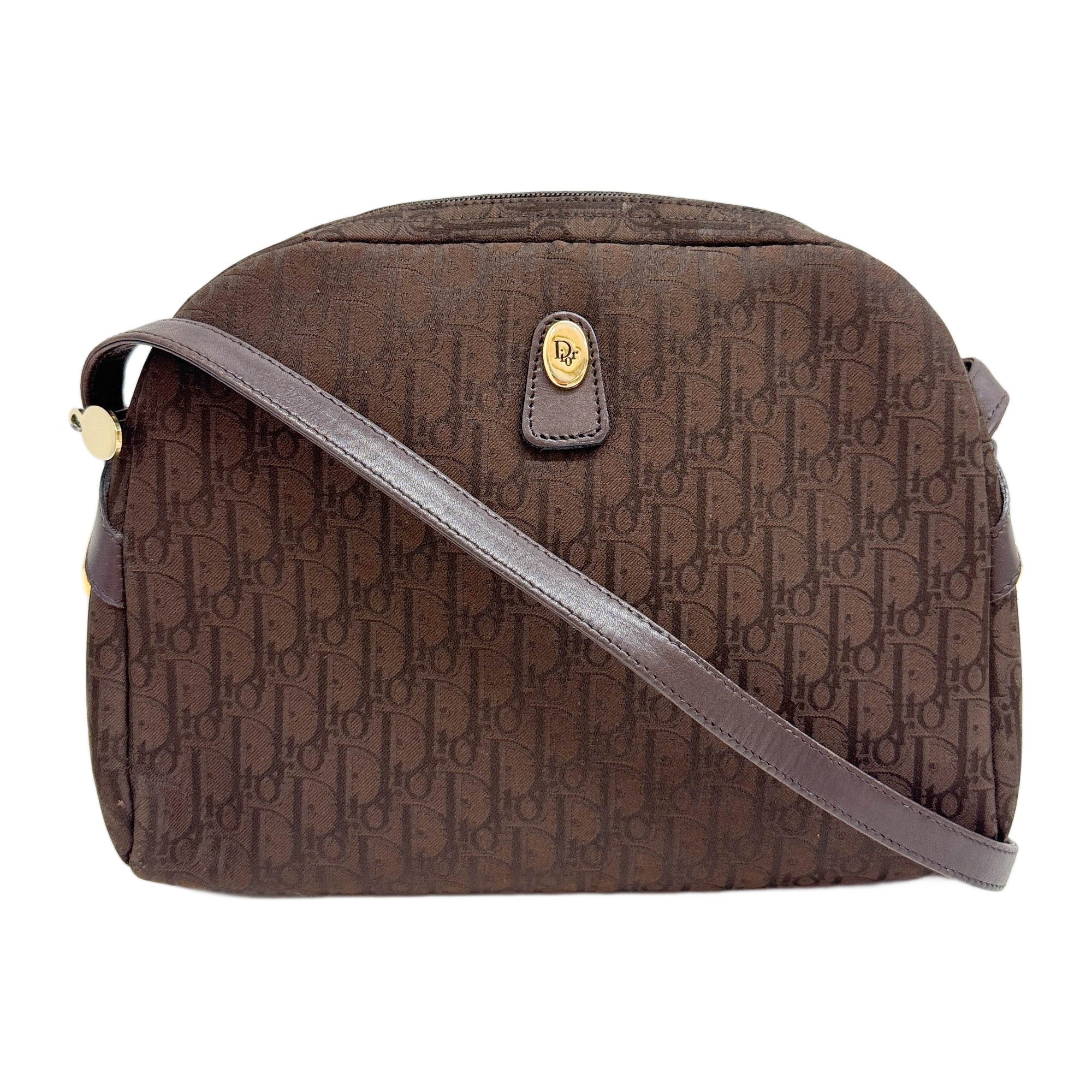 Leather Trim Brown Trotter Canvas Shoulder Bag