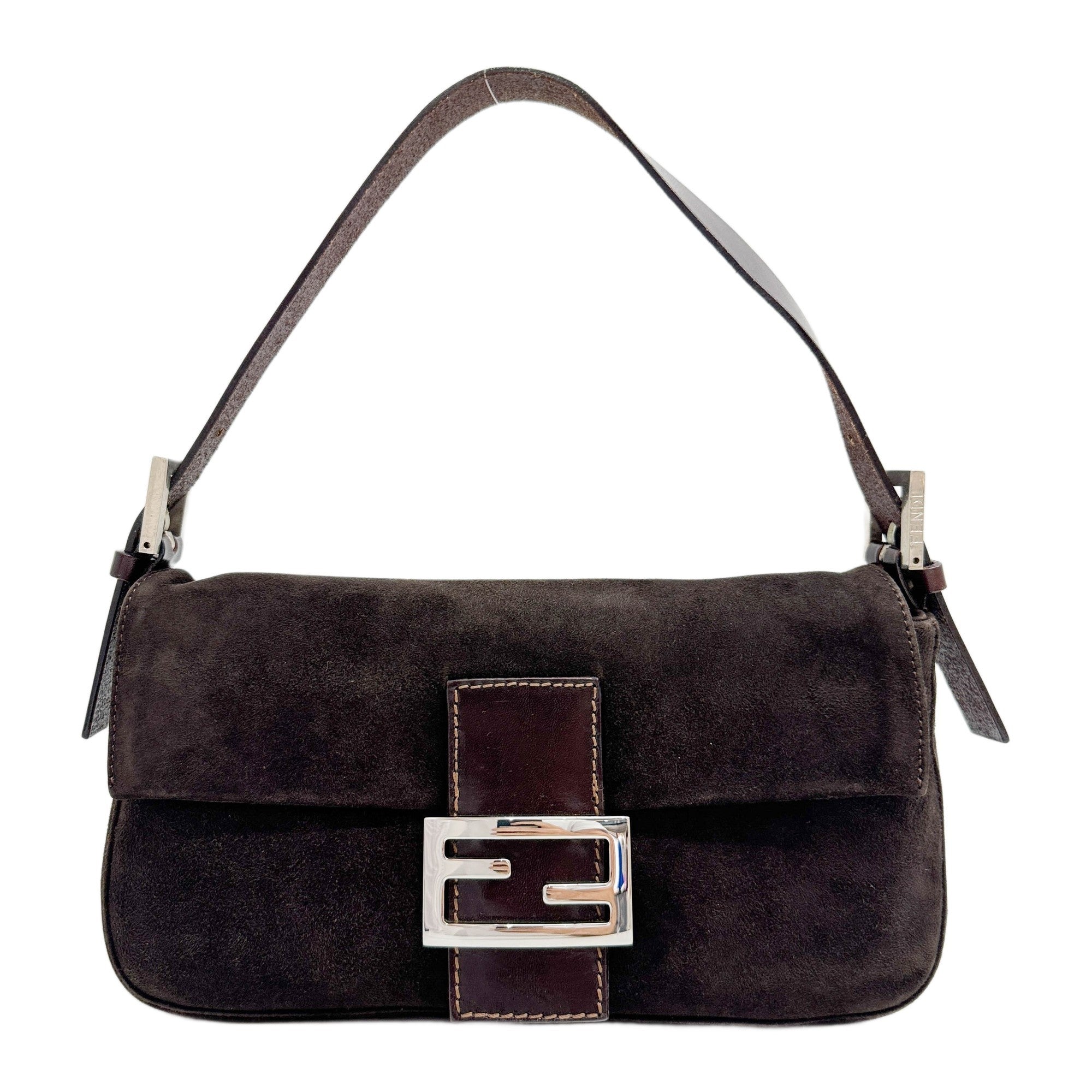 Baguette Brown Suede Shoulder Bag