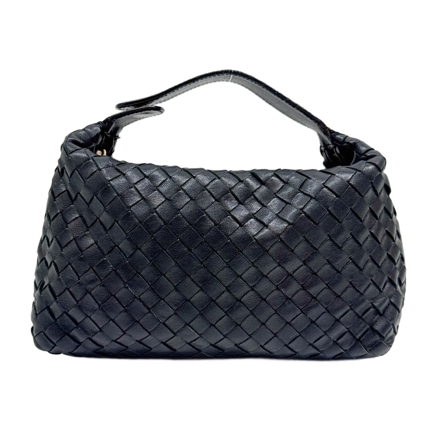 Intrecciato Black Leather Pouch Hand Bag