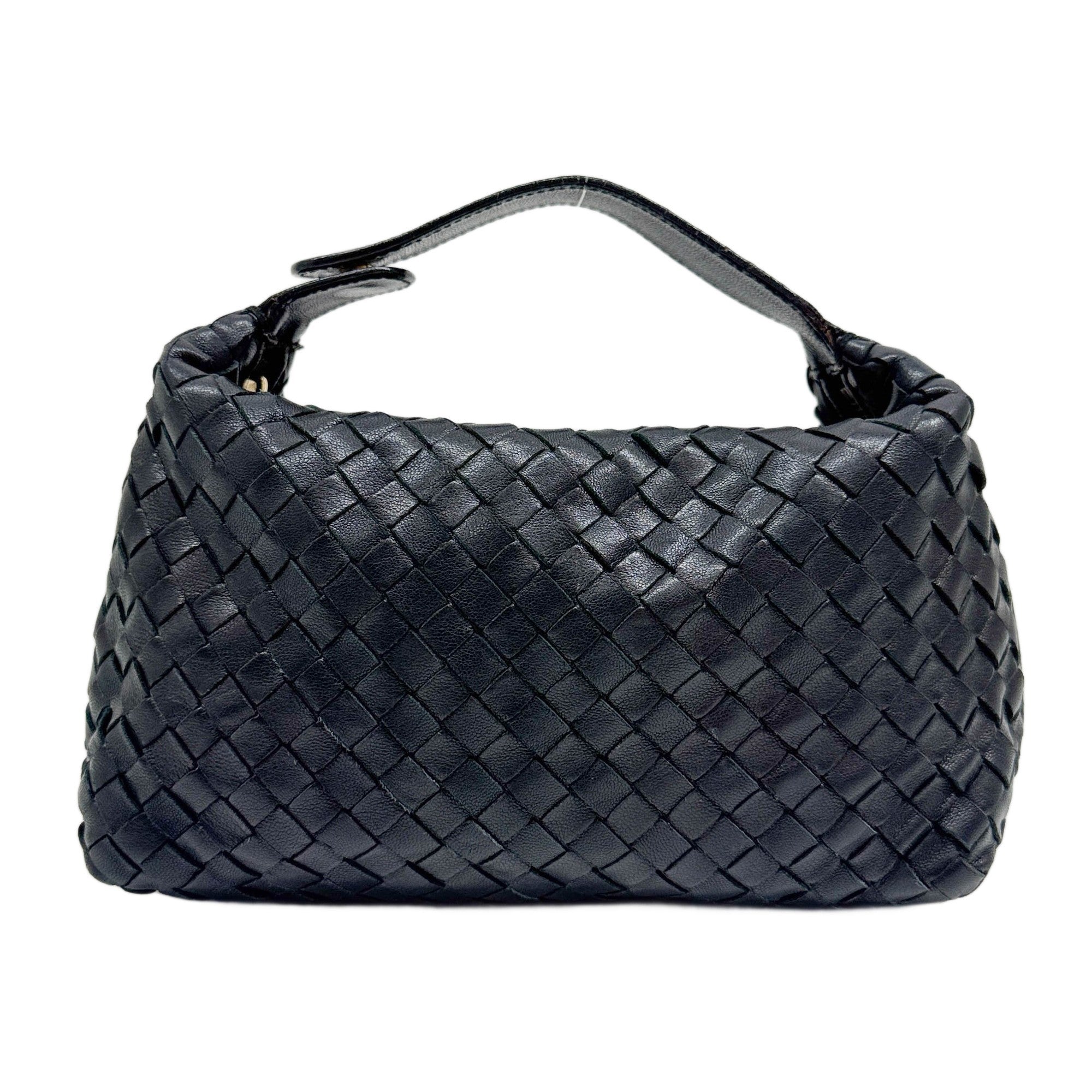 Intrecciato Black Leather Pouch Hand Bag