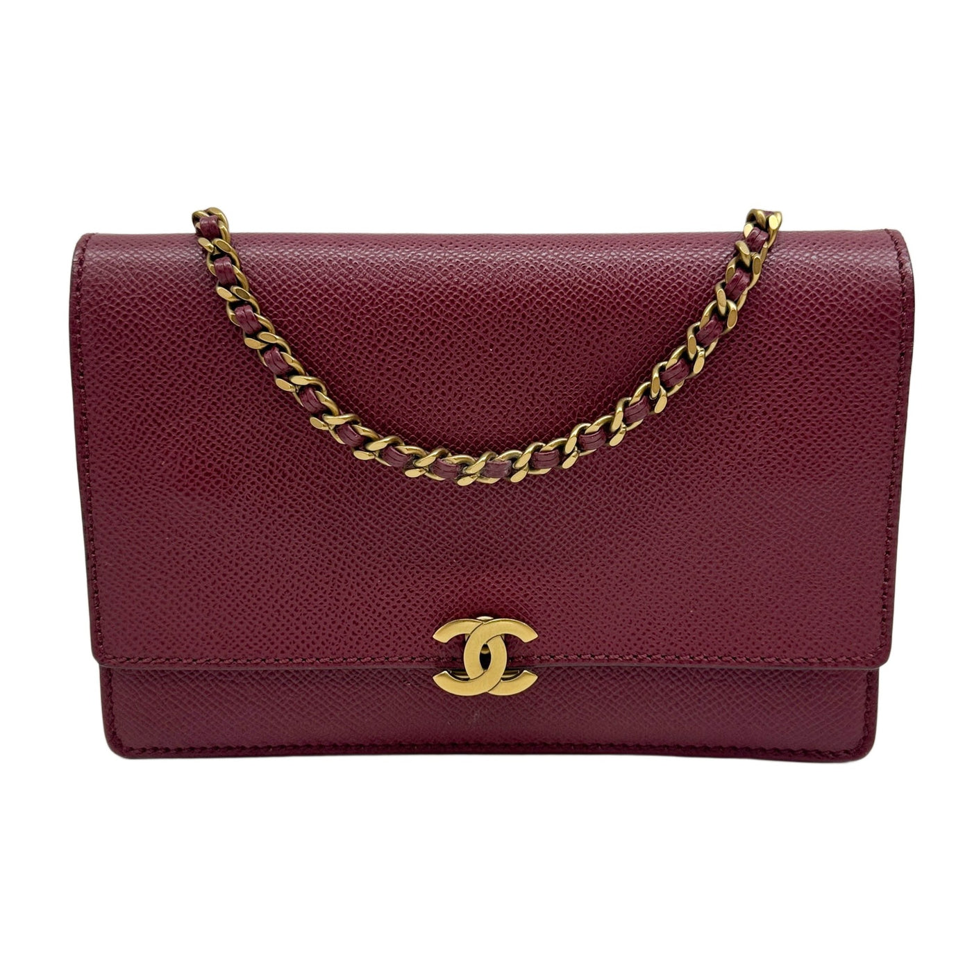 Wallet On Chain 1997-1999 Push Lock Red Caviar Leather Shoulder Bag