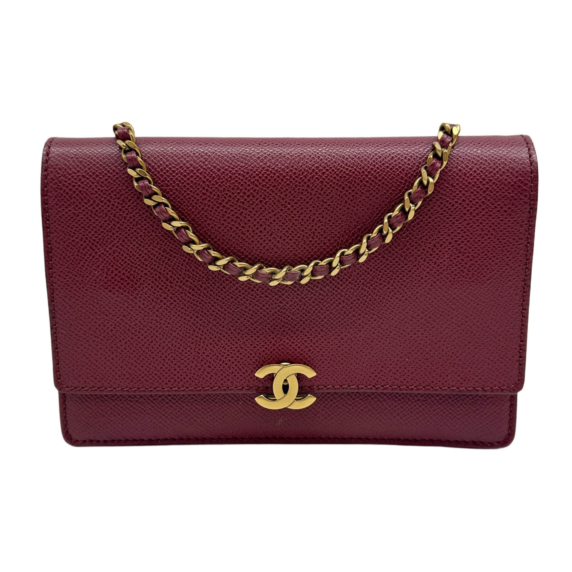 Wallet On Chain 1997-1999 Push Lock Red Caviar Leather Shoulder Bag