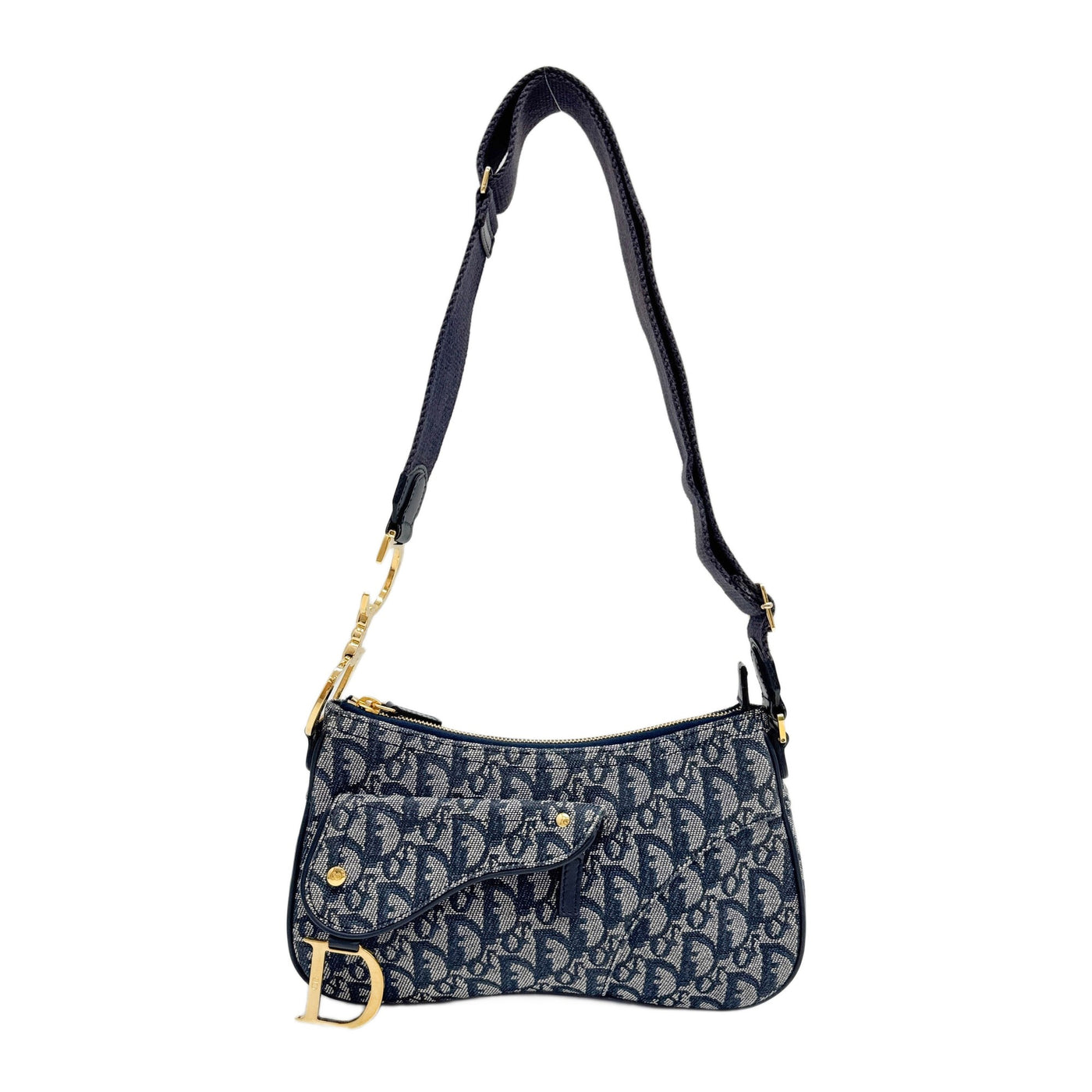 Double Saddle Pouch Navy Blue Trotter Canvas Shoulder Bag