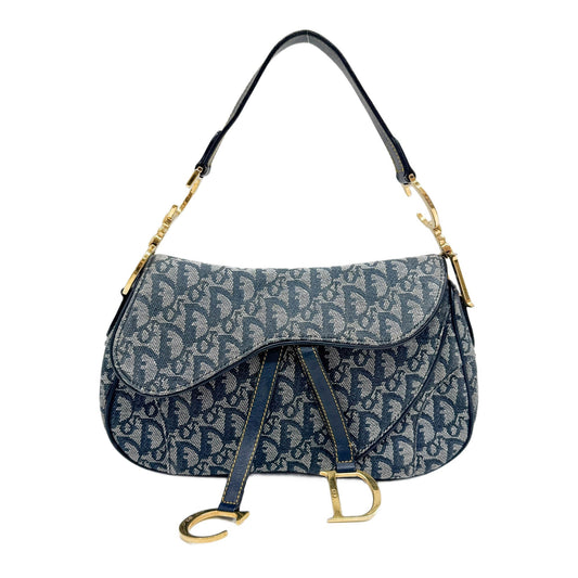 Double Saddle Blue Trotter Canvas Shoulder Bag