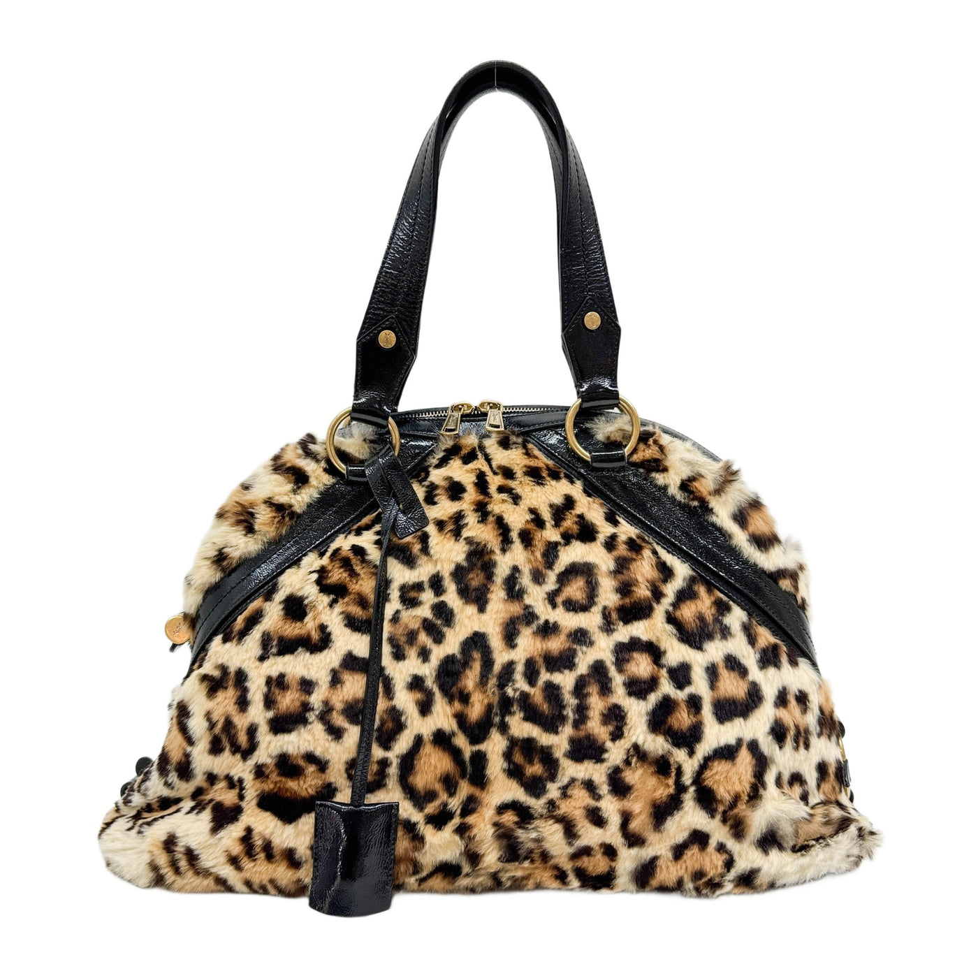 Muse Brown Leopard Print Rabbit Fur Two Way Bag