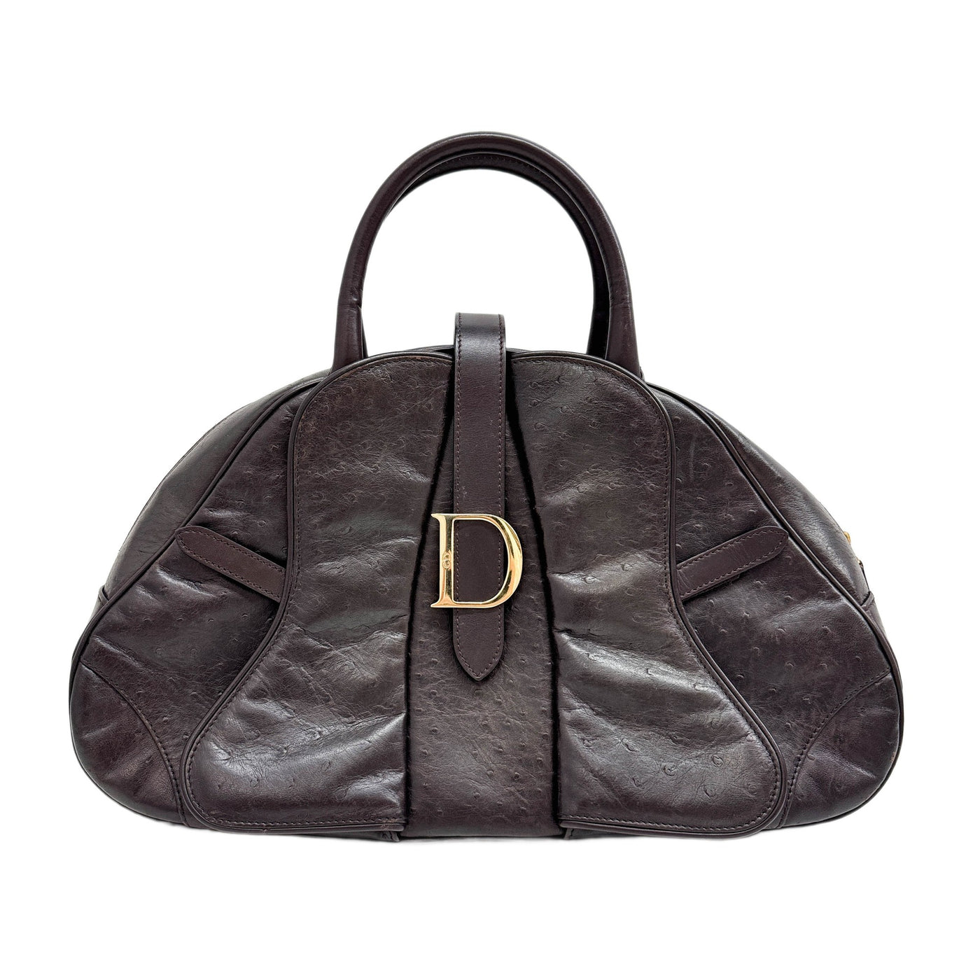 Saddle Bowler Brown Ostrich Leather Handle Bag