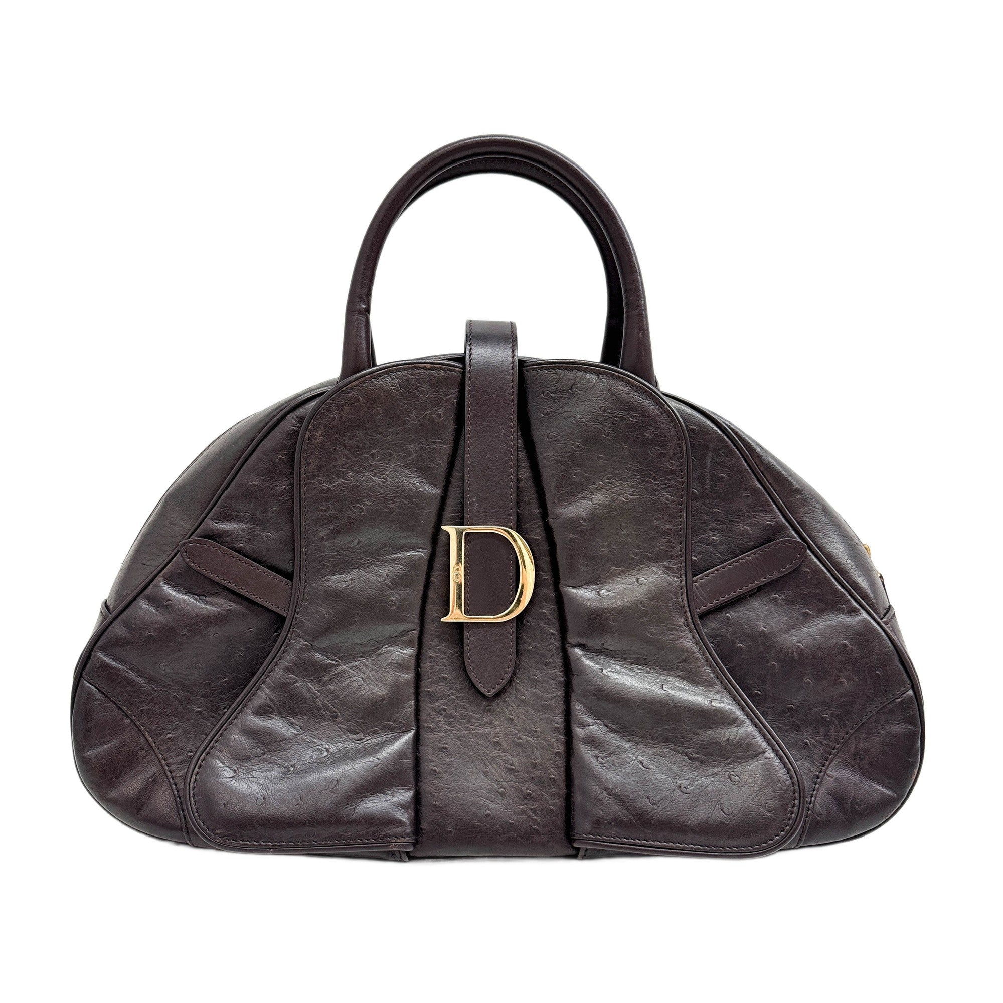 Saddle Bowler Brown Ostrich Leather Handle Bag