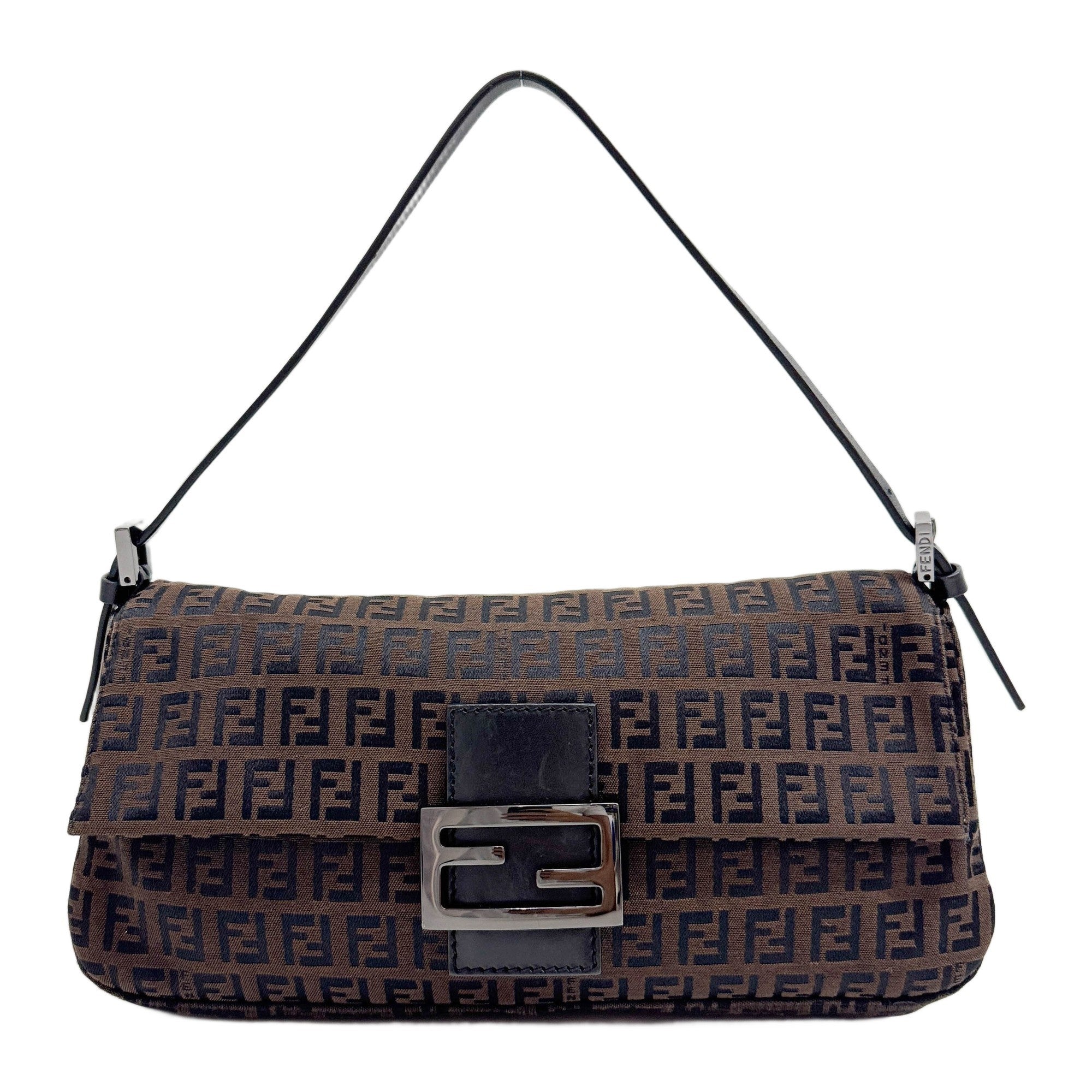 Medium Mamma Baguette Espresso Brown Zuchinno Canvas Shoulder Bag