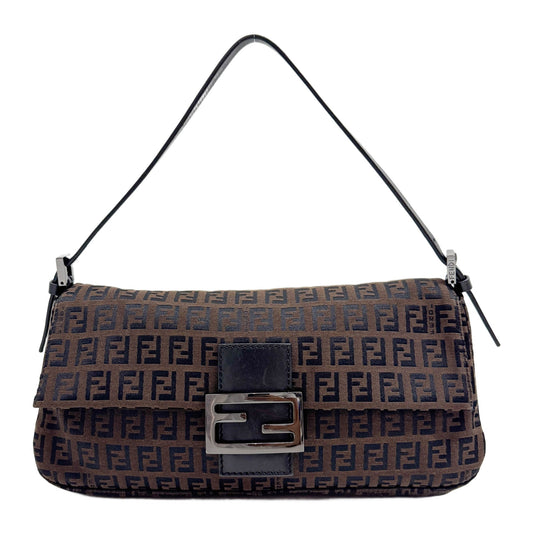 Medium Mamma Baguette Espresso Brown Zuchinno Canvas Shoulder Bag