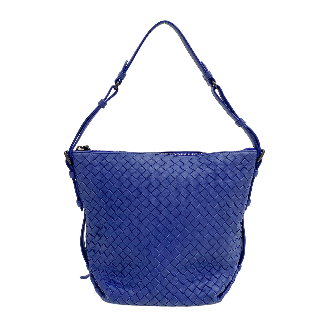 Intrecciato Aqua Blue Leather Shoulder Bag