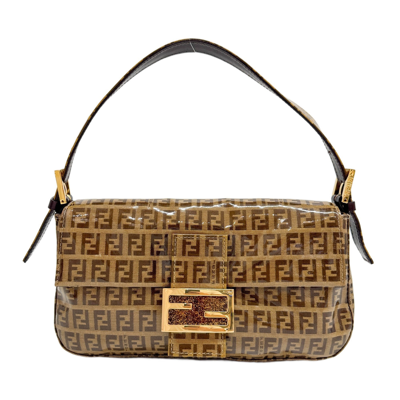 Baguette Brown Zucchino Patent Leather Shoulder Bag