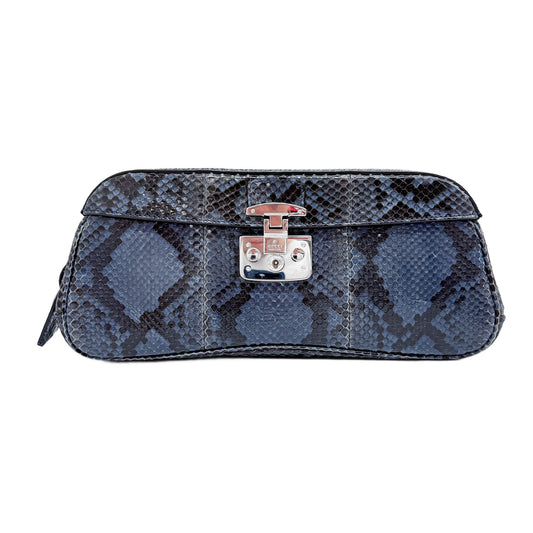 Blue & Black Python Embossed Clutch Bag